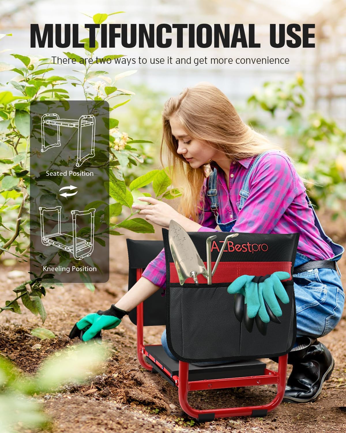 Garden Kneeler and Seat Heavy Duty,Upgraded Foldable Gardening Stool Widened to 10" Stable Wear-Resistant Prevent Knee and Back Pain, Bench High-End 2 Large Tool Bags Gift for Women