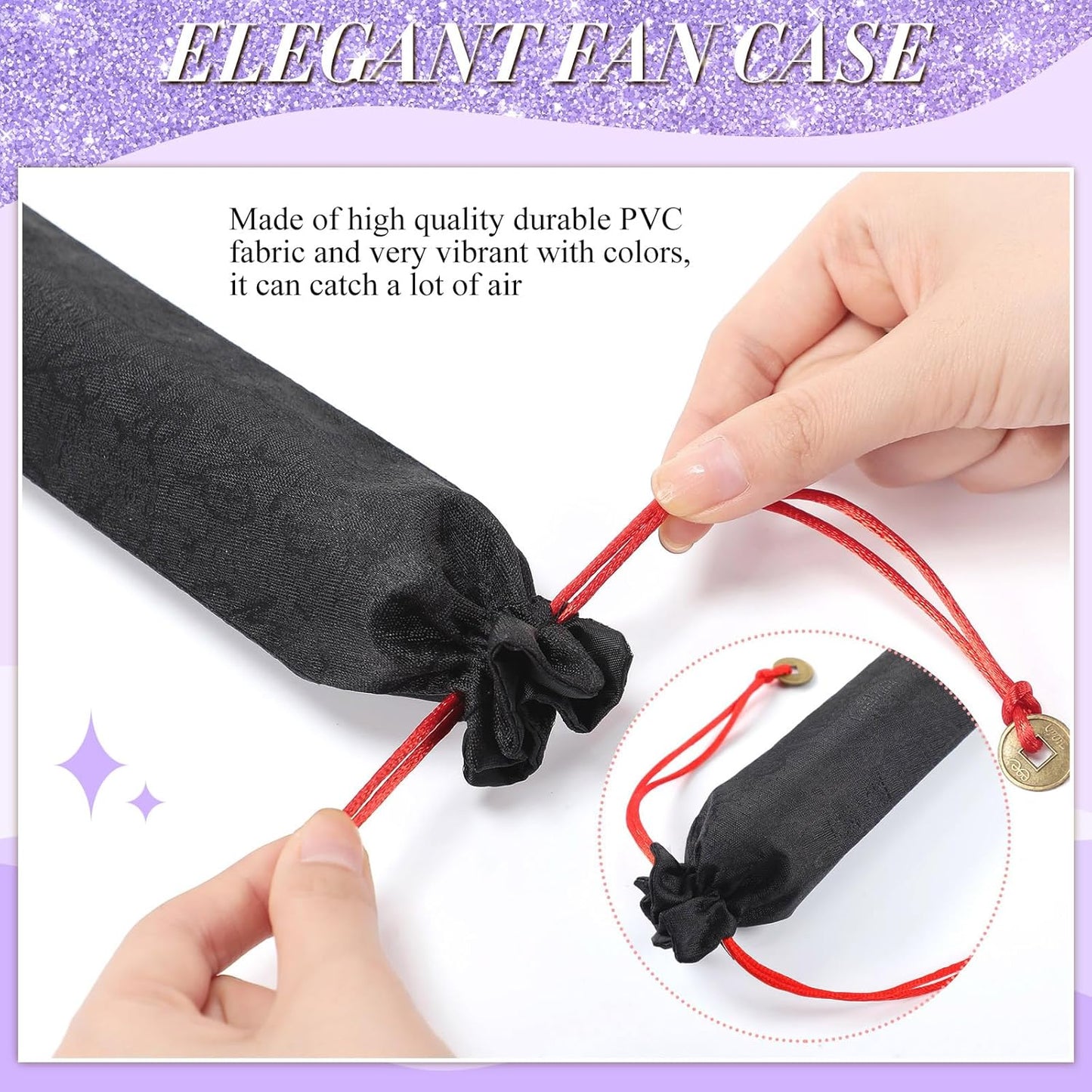 Maitys 2 Packs Large Clap Fans for Line Dancing Large Chinese Folding Hand Fans for Men and Women, Festival, Tai Ji, Kungfu, Martial Art, Gifts (Glitter Pink Purple)