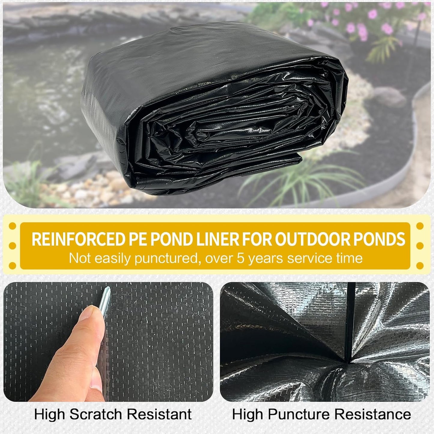 yeezoo 40X50FT Reinforced Large PE Pond Liner, KOI Pond Liners for Outdoor Ponds, Enhanced 5-Layer Structure Pond Liner for Fish, Duck, Garden Raised Bed and Waterscape Pond(0.82oz/sq ft Thickness)