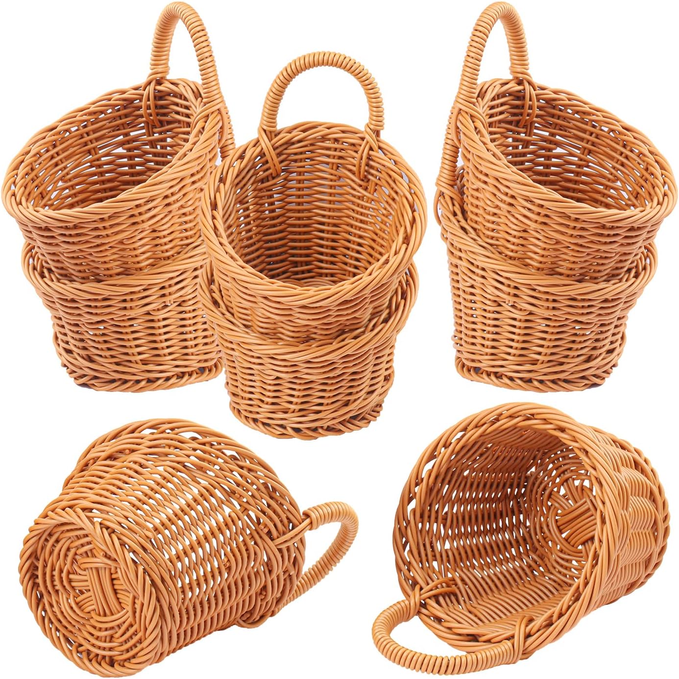 8 Pack 5.5 x 4.3 inch Woven Hanging Fruit Basket, Wall Hanging Wicker Baskets, Wall fruit Wicker Basket for Kitchen, Planter, Vegetable & Fruit, Boho Home Decor