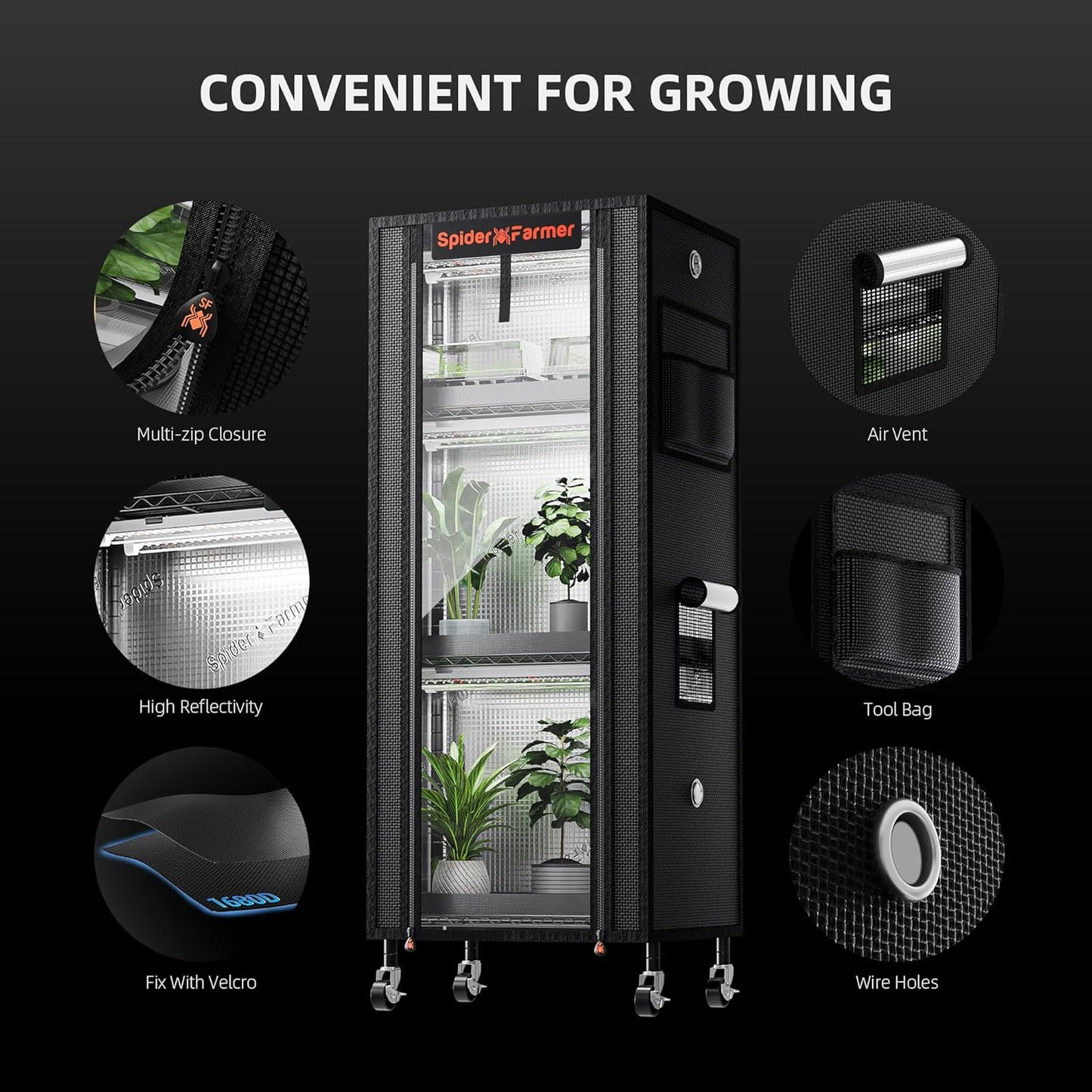 Spider Farmer 2025 4-Tier Plant Stand with 6Pcs 12" Full Spectrum 5000K LED Grow Lights and Tent Cover Mini Greenhouse Height Adjustable for Seed Starting Indoor Plants Growth 16Lx12Dx47H