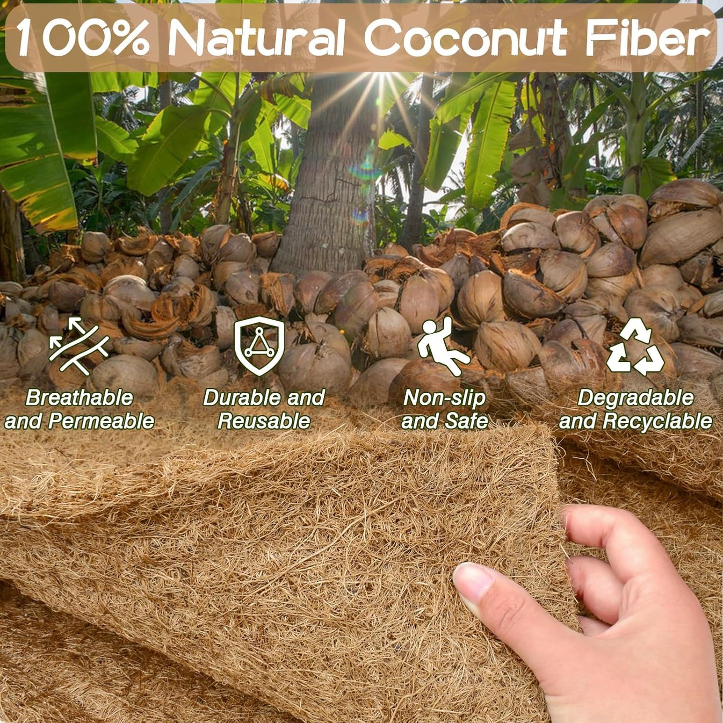 ZeeDix 2 Pack 31 x 80 x 0.28inches Thickened No-Slip Ice and Snow Carpet Mats- Natural Coconut Fiber Carpet for Garden, Front Door, Stairs, Porch Outdoor Safer Walking