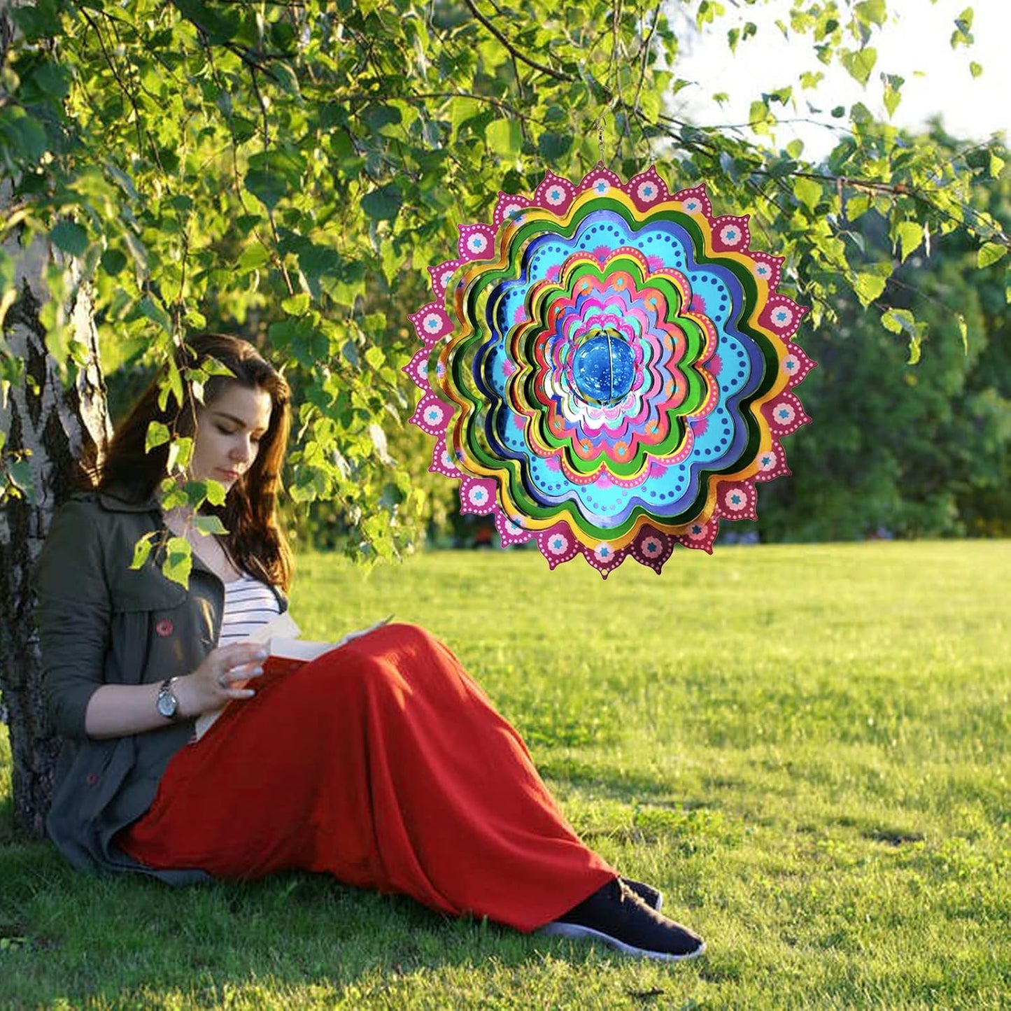 FONMY Mandala Wind Spinner w/Crystal Ball Peacock- 3D Stainless Steel Hanging Spinners Worth Gift Christmas Decoration Indoor/Outdoor Garden Décor Kinetic Yard Art 12 Inches Wind Sculpture