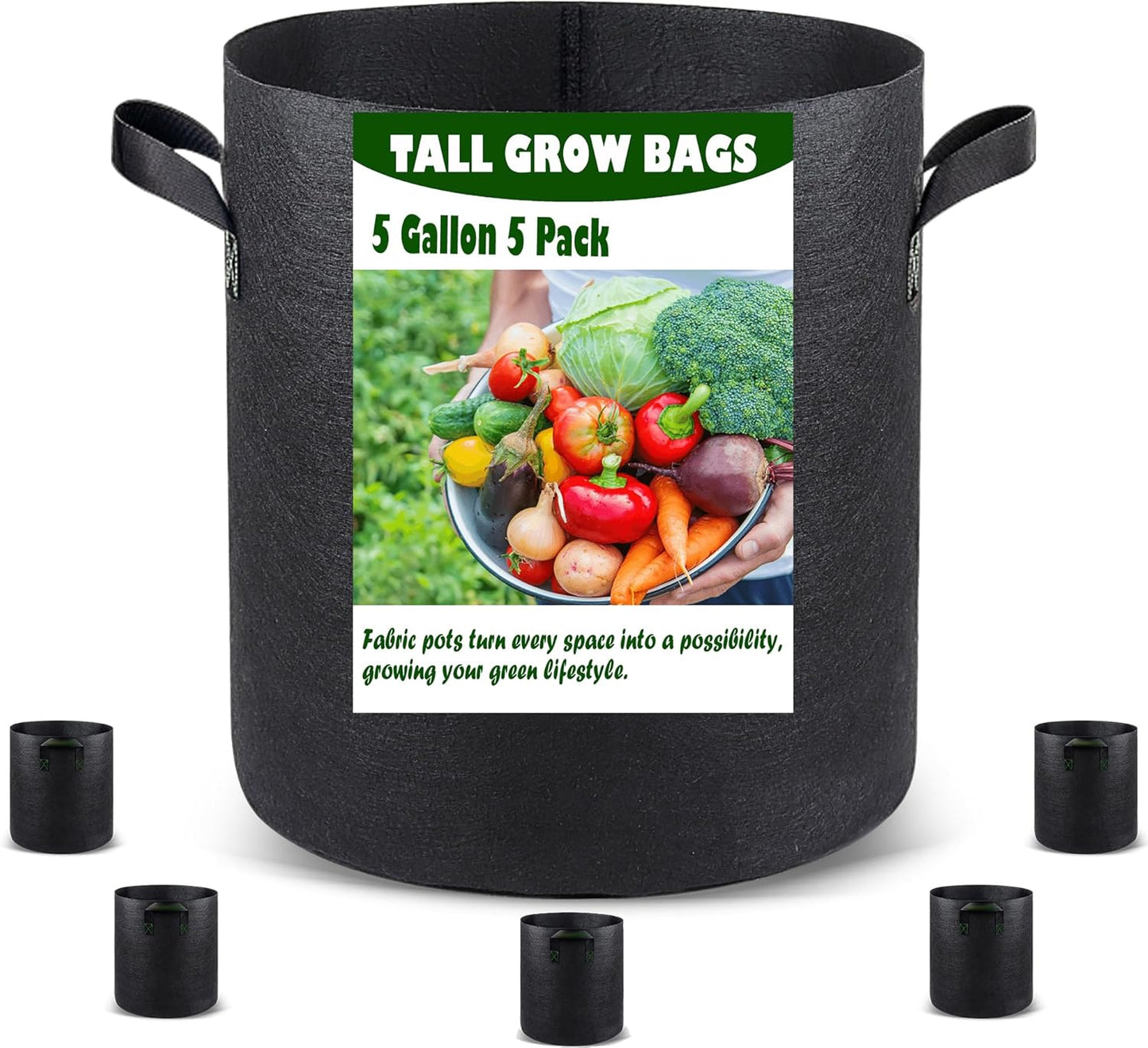 Grow Bags Set - 5 Gallons 5 Pack, Black Fabric Grow Pots for Indoor and Outdoor Planting, Cultivate Your Crops with Ease