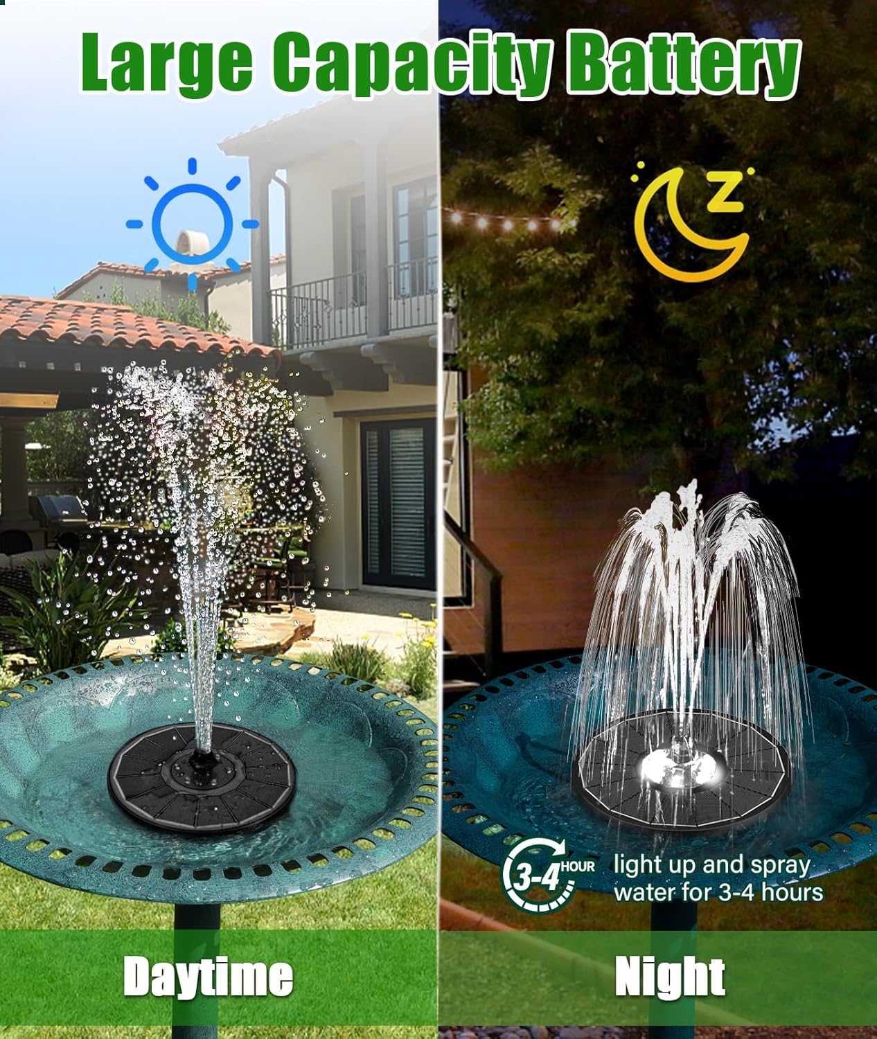 SZMP Solar Water Fountain Upgraded 100% Glass Panel, 3.5W Solar Powered Fountains Built-in 2000 Battery with 7 Nozzle & 4 Fixer, Solar Fountain Pump for Bird Baths, Pond, Outdoor (White)