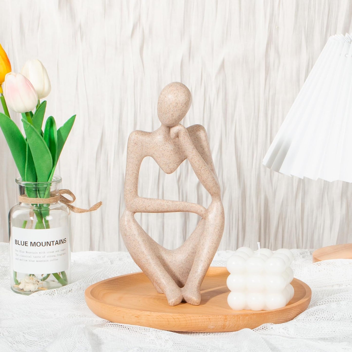 INNOLITES Boho Decor Thinker Statue Abstract Art Sculpture, Sandstone Resin Collectible Figurines for Home Living Room Office Shelf Decoration(Right, Large)