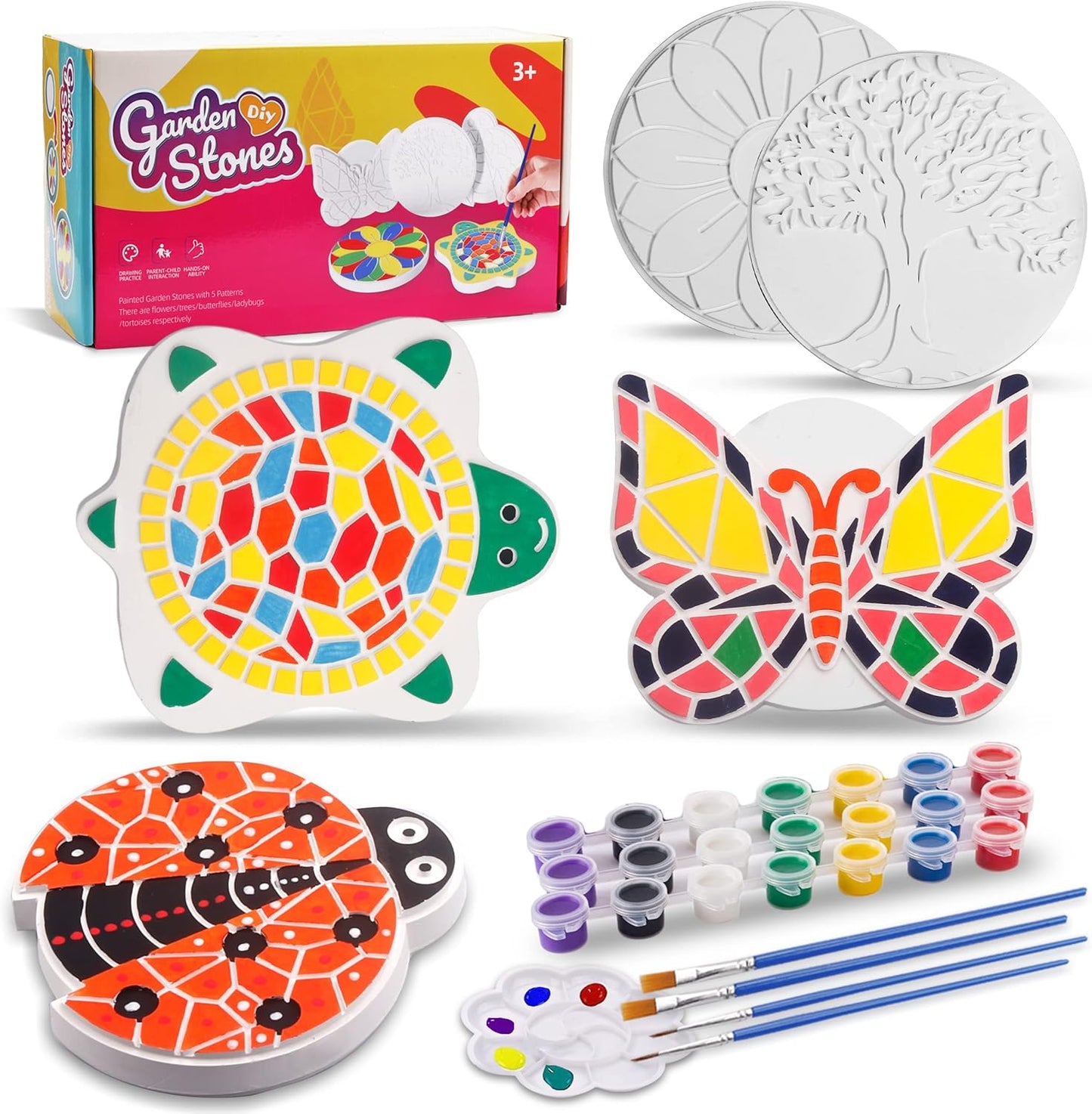 IFLOVE Paint Your Own Stepping Stones for Kids Craft Kits,Arts and Crafts for Kids Ages 4-8,5 Pack Painting Crafts for Girls Ages 8-12，Outdoor Toys Art Supplies Toddler Birthday Gift (Multicolored)
