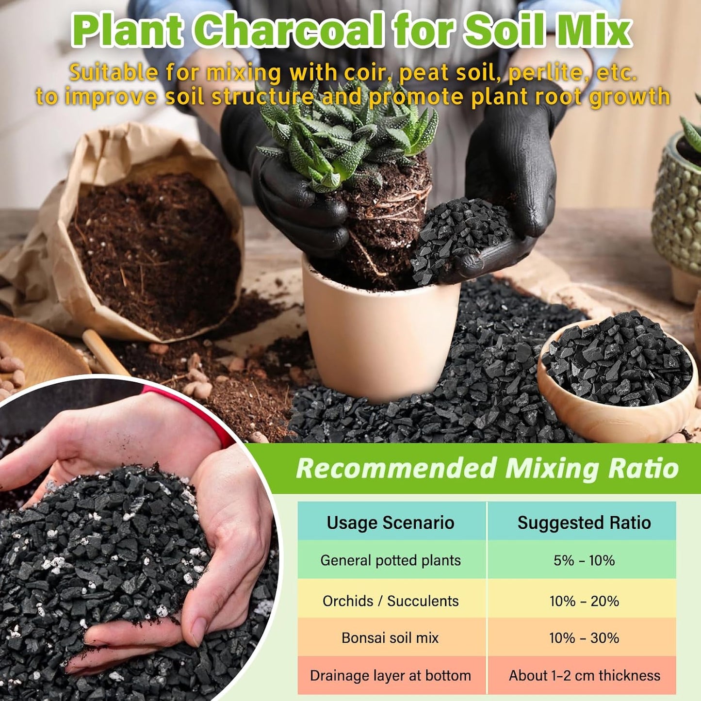 Legigo 8QT All Natural Horticultural Charcoal- Activated Hardwood Plant Charcoal for Soil Amendment, Conditioning Bonsai Soil, Succulent Soil, Terrarium Supplies, Indoor Plant Potting Soil