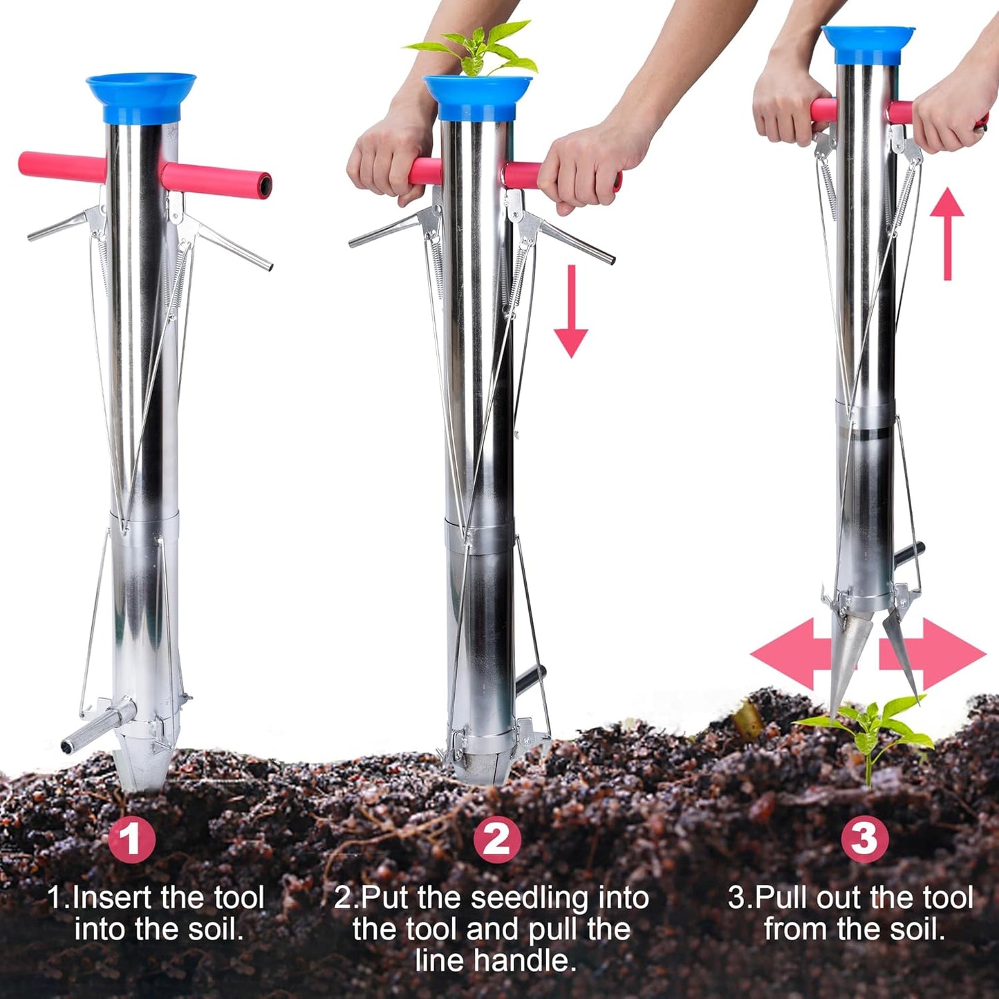 AIWFL Seedling Transplanter Long Handled Bulb Planter Tools Vegetable Young Plant Manual Plant Transplanter Stainless Steel Planting Garden Tools