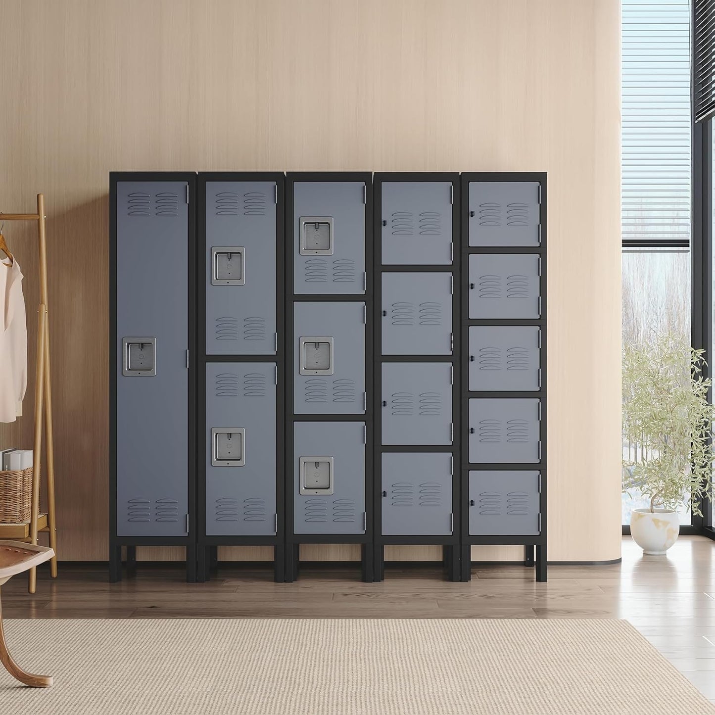 Metal Storage Locker, Lockable Employees Metal Locker with 2 Doors, 65.98" Height Steel Locker for Home, Dressing Room, Office, Gym (Black Grey)
