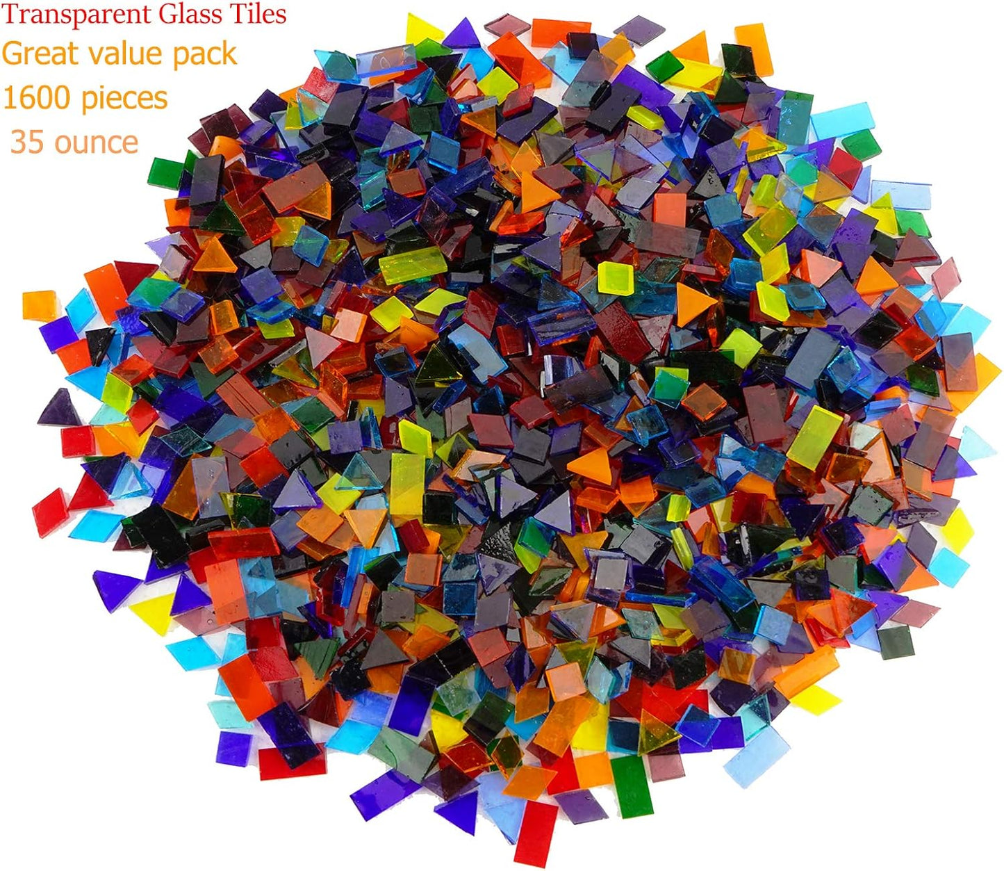 Lanyani 1600 Transparent Cathedral Glass Mosaic Tiles for Arts and Crafts - Mixed Color Stained Glass Pieces, 4 Shapes Mixed