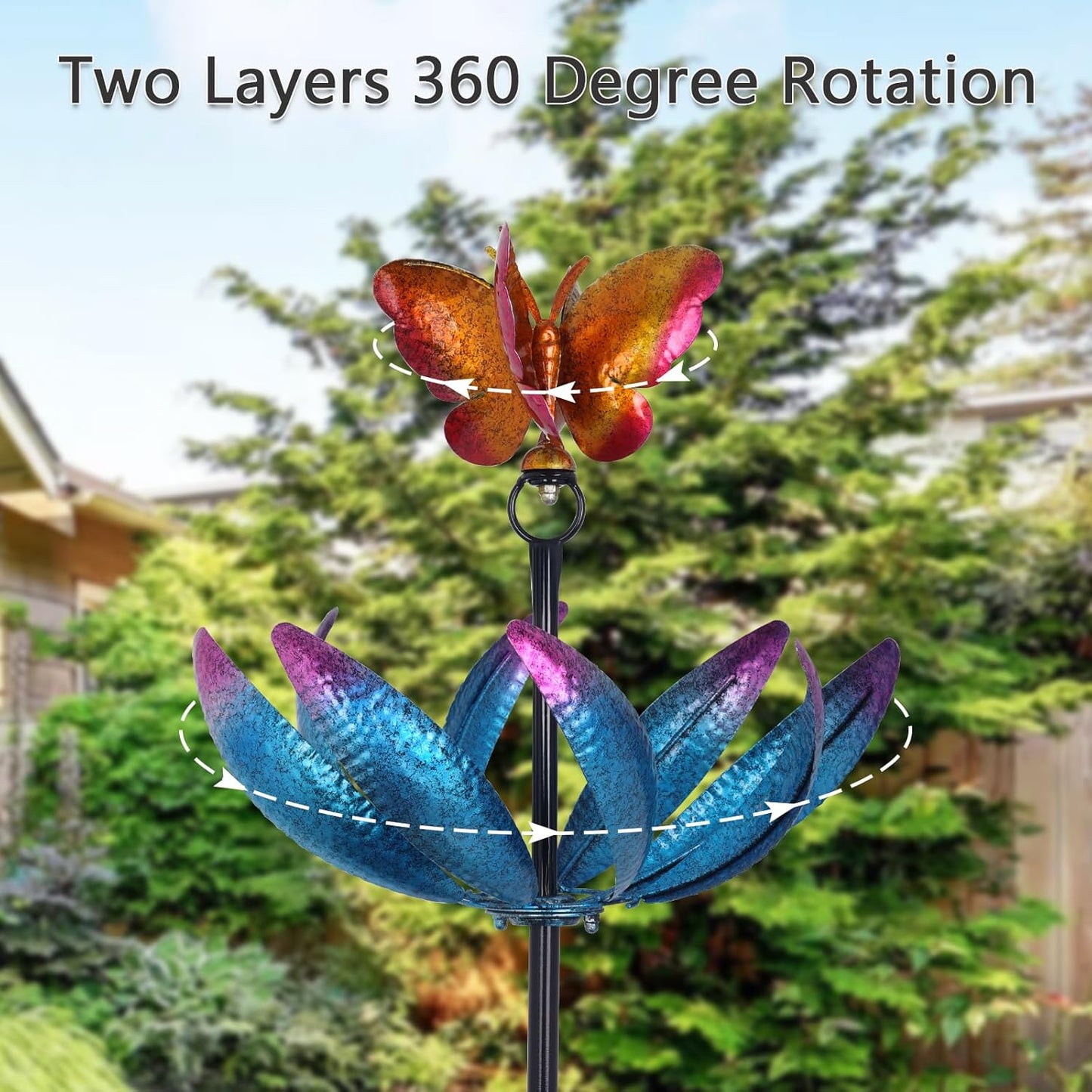 hogardeck Large Wind Spinners Outdoor, 77.6" Metal Butterfly Tulip Wind Spinner with Heavy-Duty Stakes, Multi-Color 360° Rotating Wind Sculptures Kinetic Yard Art for Home Garden Lawn Patio Decor