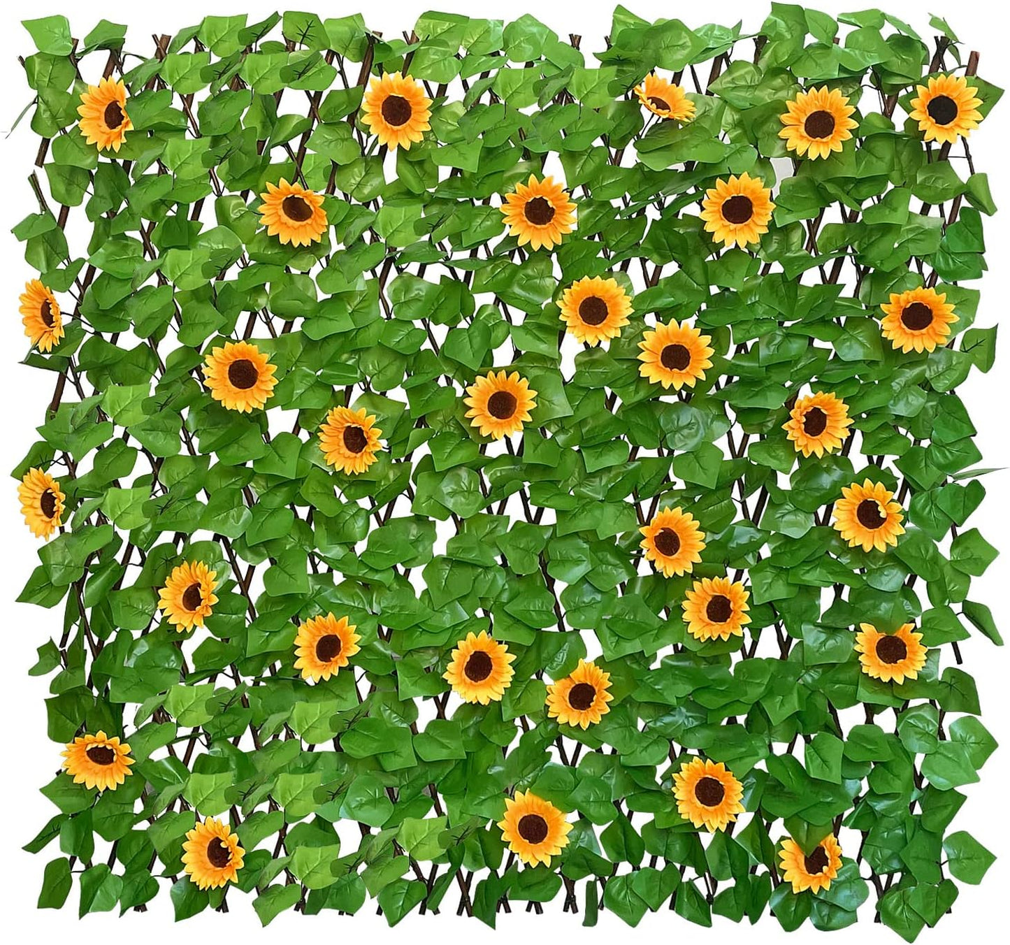 Expandable Fence Privacy Screen for Balcony Patio Outdoor,Decorative Faux Ivy Fencing Panel,Artificial Hedges (Single Sided Leaves) (2, Sunflowers)