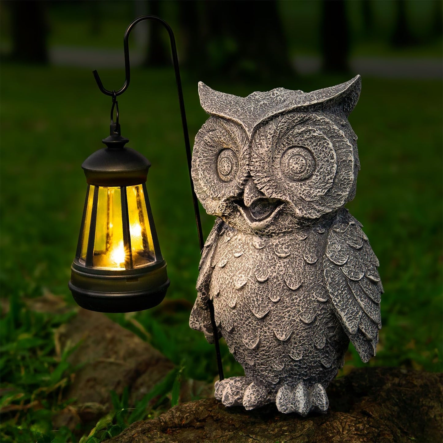 Owl Solar Garden Outdoor Statues, Resin Owl Figurine Decorations with Solar Lights Lantern for Patio, Balcony, Home, Yard Art, Lawn Ornaments, Porch, Garden Gifts for Grandma Mom Women