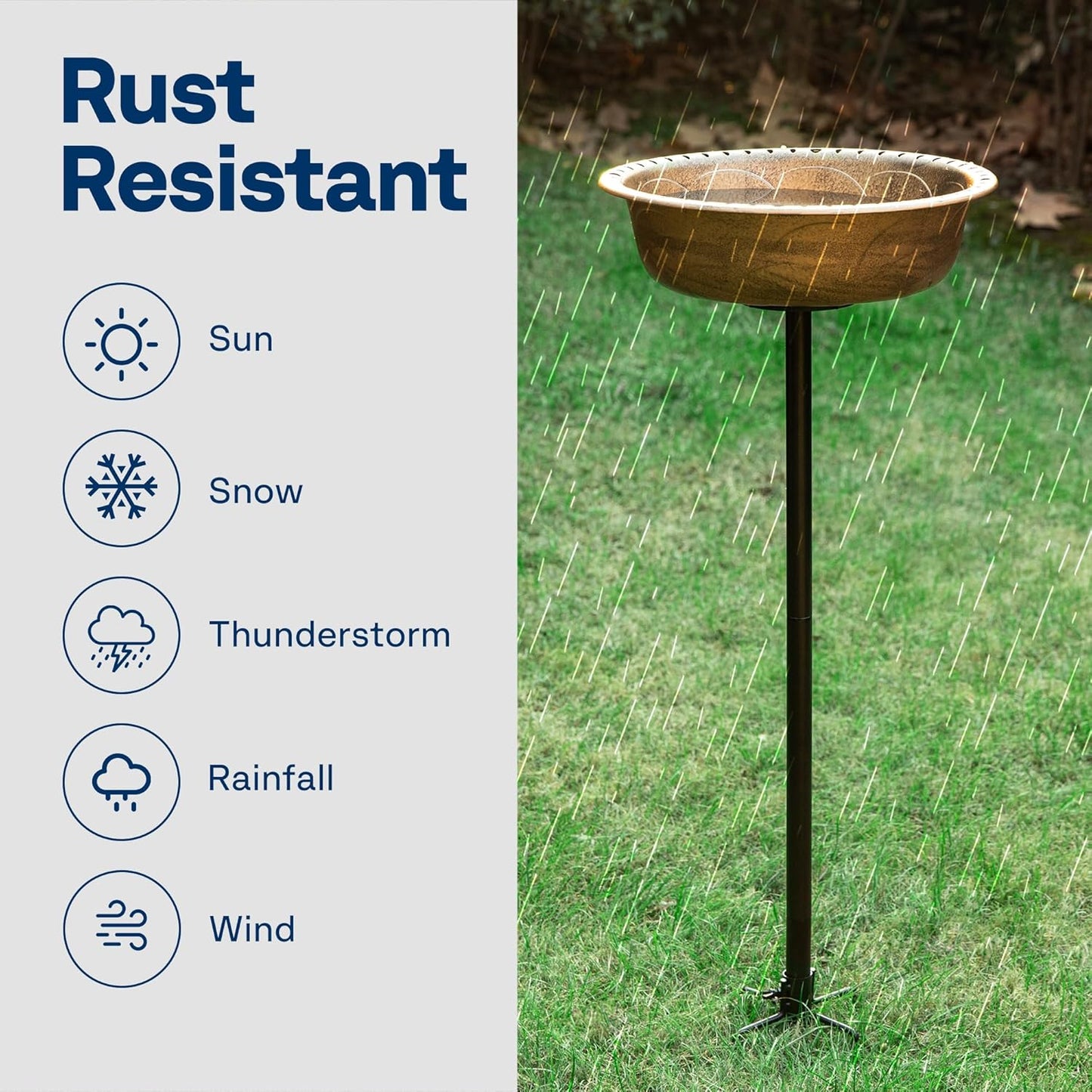 VIVOHOME Polyresin Bird Bath Bowl with Metal Stake, 29 Inch Height Outdoor Freestanding Birdfeeder, Capacity 1.4 Gallons, 5-Pronged Base, Copper