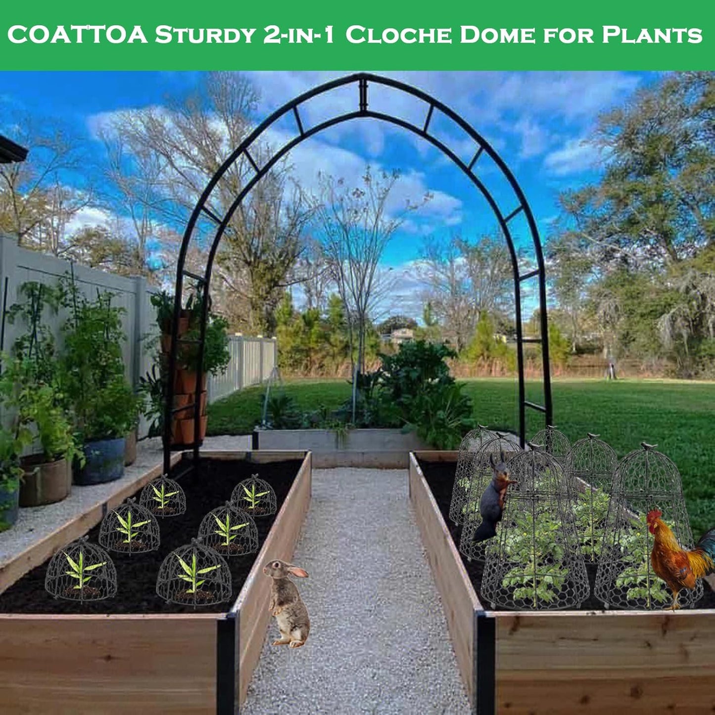 Plant Protector Chicken Wire Cloche 2 PCS, Plant Protectors from Animals, 18.7×12 Inch Large Garden Cloches for Plants, Sturdy 2-in-1 Cloche Dome for Plants, Plant Protectors for Easy Pruning