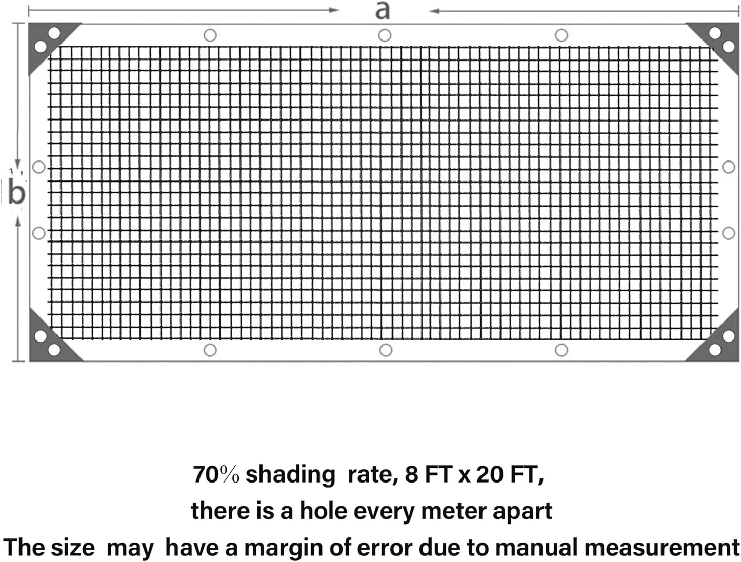 winemana Black Shade Cloth 70%, 8x20 FT Mesh Tarp - Garden Shade for Greenhouse, Patio, Vegetables, Plants Cover and Chicken Coops, Sun Shade Net for Outdoor Protection with Reinforced Grommets
