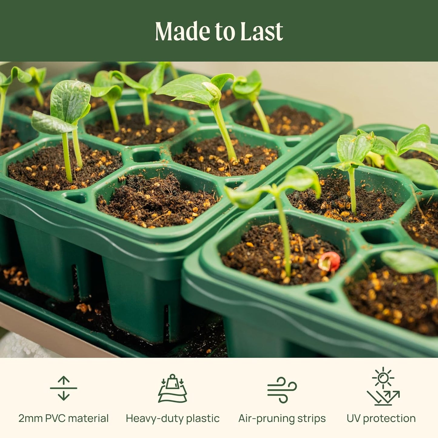 Vego garden Giga Seedling Trays - 2 Pack, 9-Cell UV-Resistant Reusable Starter Trays for Greenhouse/Garden (No Lids)