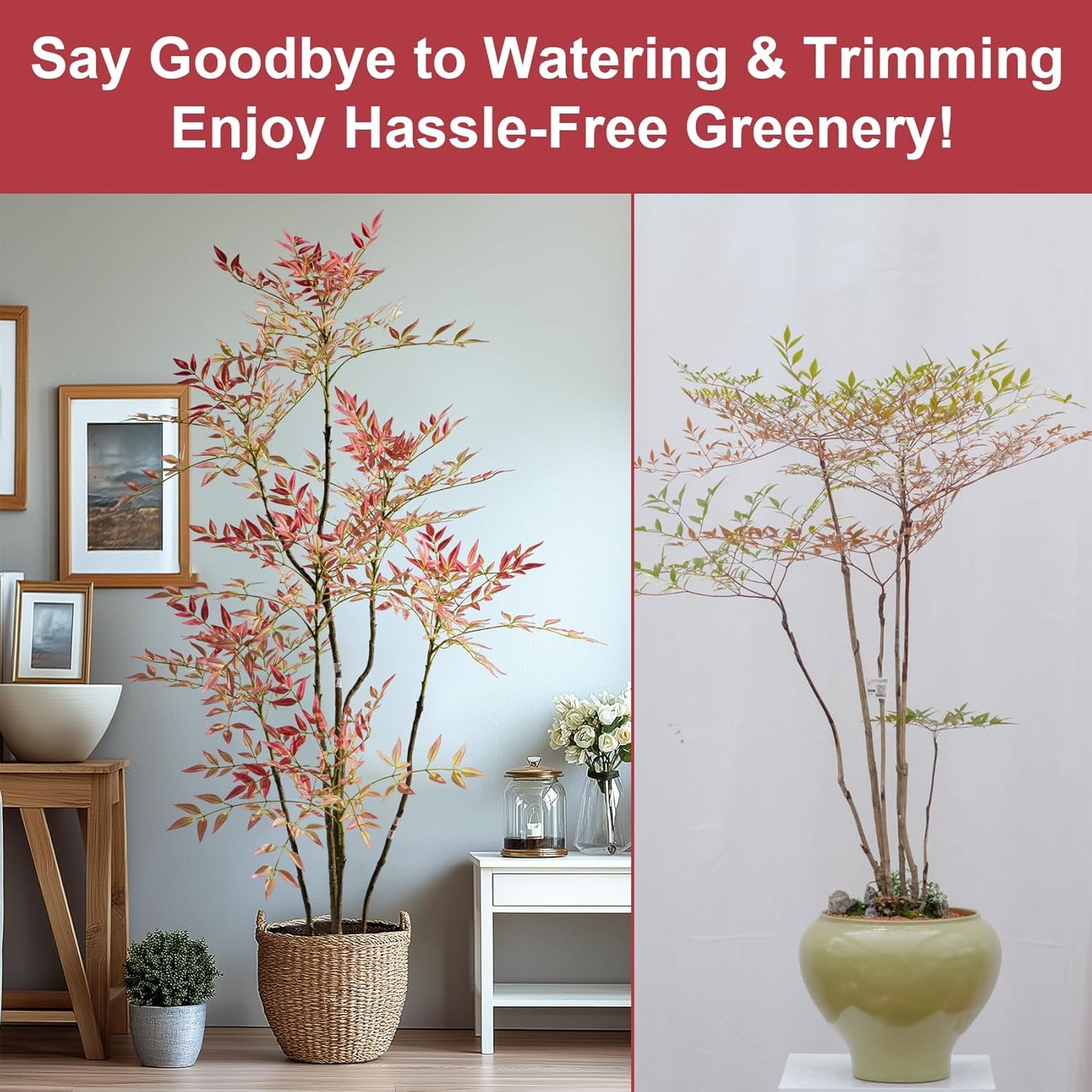 6ft Faux Bamboo Tree Artificial Nandina Tree Artificial Indoor Plants Realistic Fake Potted Tree with 800+ Leaves, Cement Planter - Home Office Decor Perfect for Housewarming Gift Non-Toxic