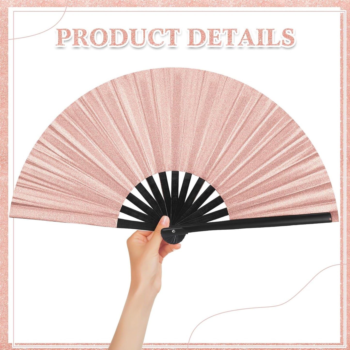 Maitys 2 Packs Large Clap Fans for Line Dancing Large Chinese Folding Hand Fans for Men and Women, Festival, Tai Ji, Kungfu, Martial Art, Gifts (Glitter Champagne)