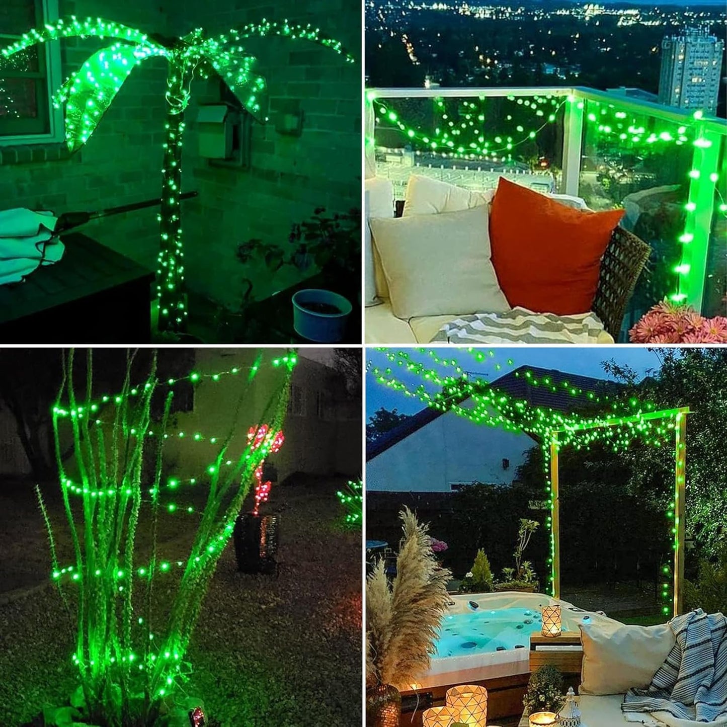 Lomotech Solar String Lights Outdoor - 2 Pack Total 66ft 200LED Solar Fairy Lights Waterproof 8 Modes Twinkle Lights for Outdoor, Patio, Garden, Yard, Party, Wedding, Tree Decoration (Green)