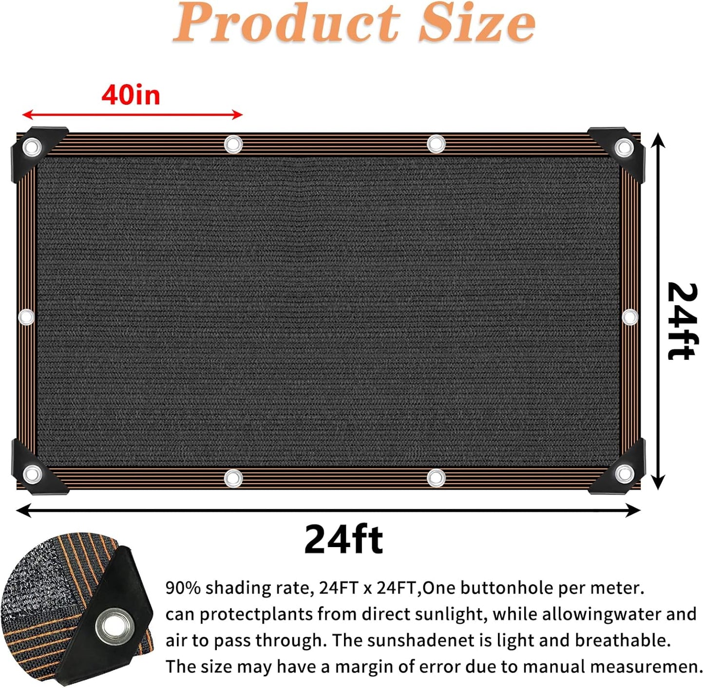 QLOFEI Shade Cloth for Patio, 80-90% Sunblock Sails for Garden Pergola Outdoor, Sun Shade Cloth with Grommets for Kennel Chicken Coop Lawn Easier to Hang Neting Cover, 24x24 FT