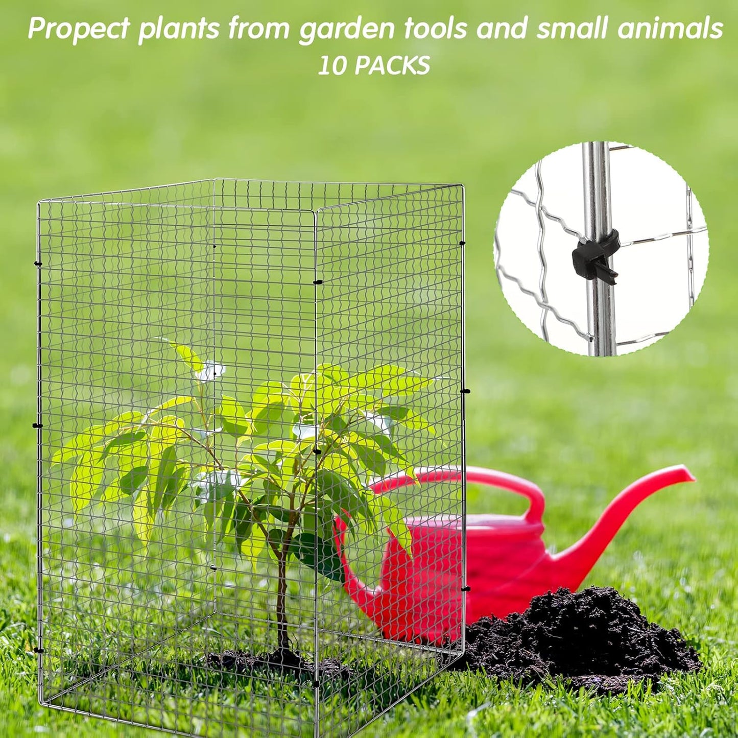 Geosar 60 Pcs/15 Packs Chicken Wire Plant Protectors 11.7 x 19.5 Inch Mesh Plant Protection Cage from Animals with U Shaped Garden Stakes and Nylon Tie for Outdoor Garden Flowers Vegetables