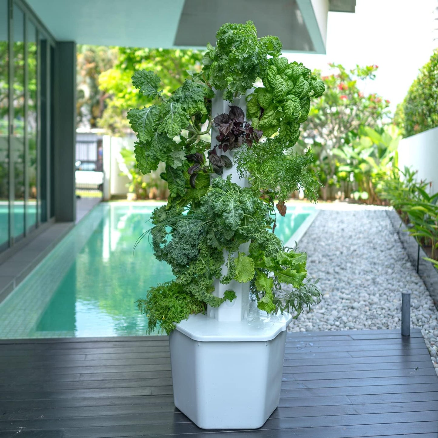 Standard Outdoor Vertical Hydroponic Growing System Kit, Grow 27 Large Lettuce, Vegetables, Herbs, Fruit | 20 Gallon Water Tank, 20' Pump Cable, Smart WiFi Timer | Easy Assembly & Use