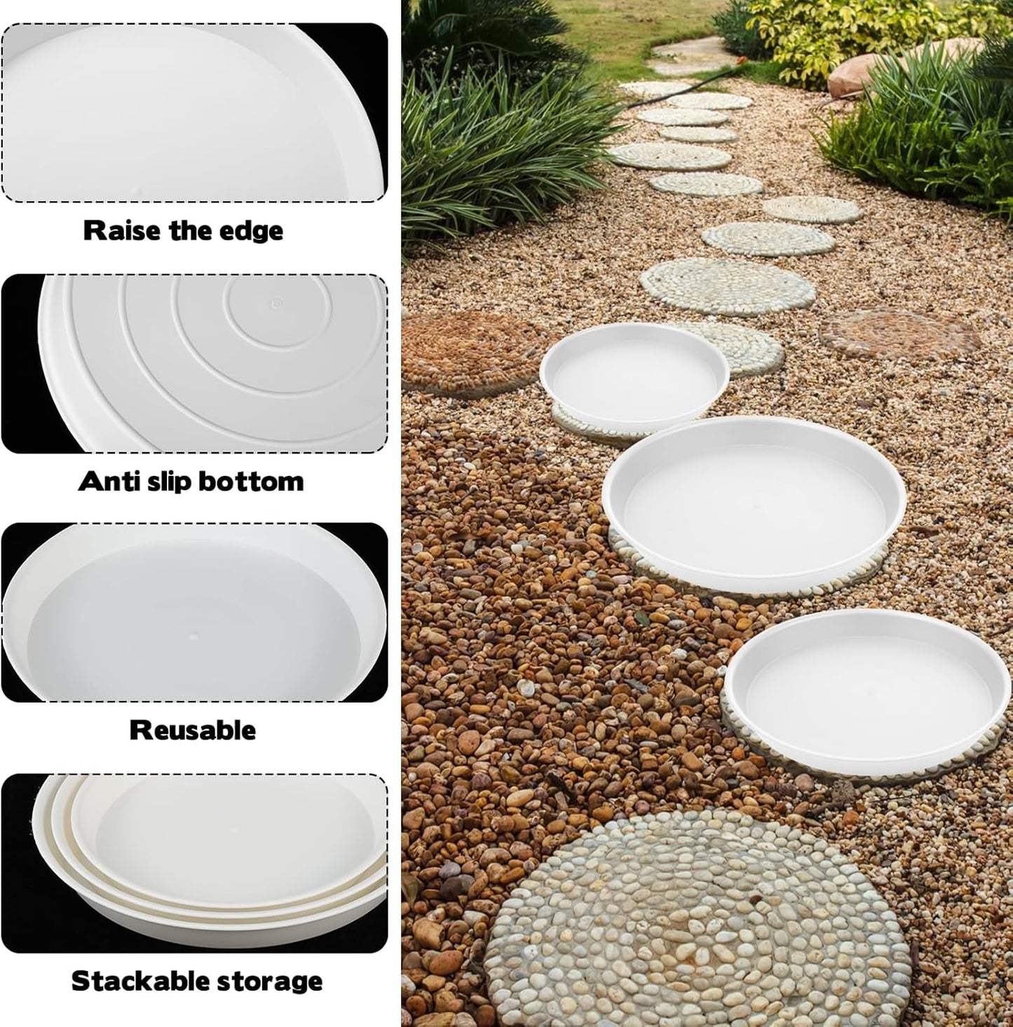 2 Size Round Stepping Stone Molds, 6 Pcs 10''/ 11.2'' Reusable Concrete Mold for Garden Stepping Stones Large Tray for Concrete and Stained Glass for Garden Walk Way White