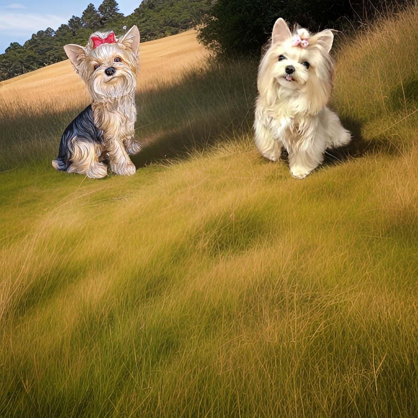 WANLIAN Hand-Painted Yorkshire Terrier Statue - Multicolor Outdoor/Indoor Garden Decor, Realistic Dog Sculpture for Lawn, Home, and Christmas Decoration (12.8 Inch)