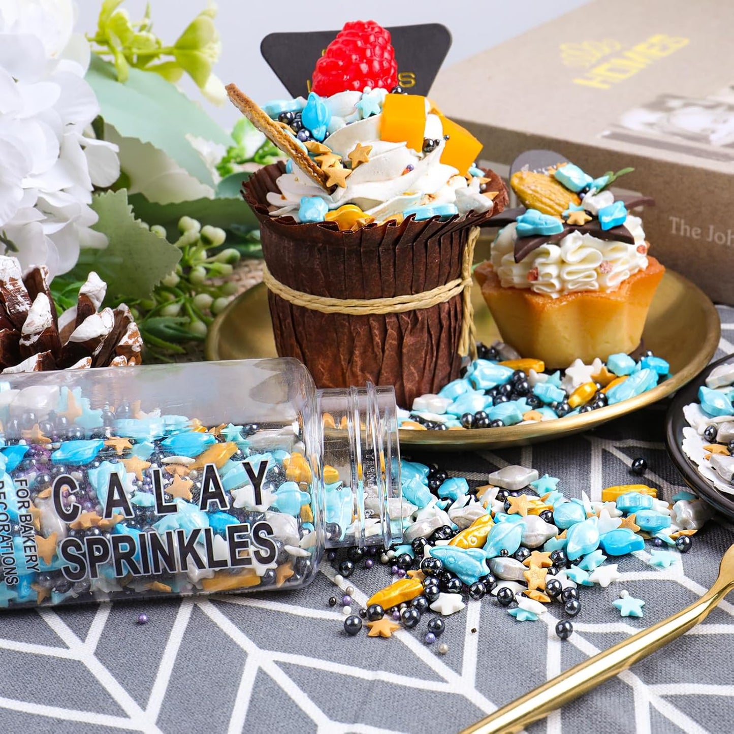 Space themed Sprinkles for Cake Decorating, Rocket, Planet, Star & Pearl Sugar Mix for Baking Cupcakes, Cookies, Donuts & Ice Cream, Birthday Party Supllies