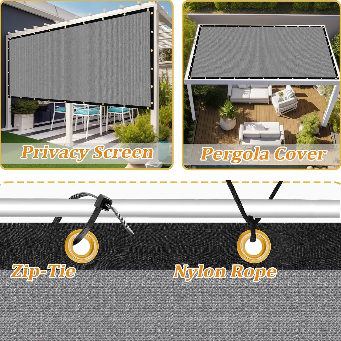 Shade&Beyond Customized Size 11' X 20' Shade Cloth with Grommets, 90% UV Protection UV Protection Mesh Tarp Sun Screens for Patio GN01, Light Gray