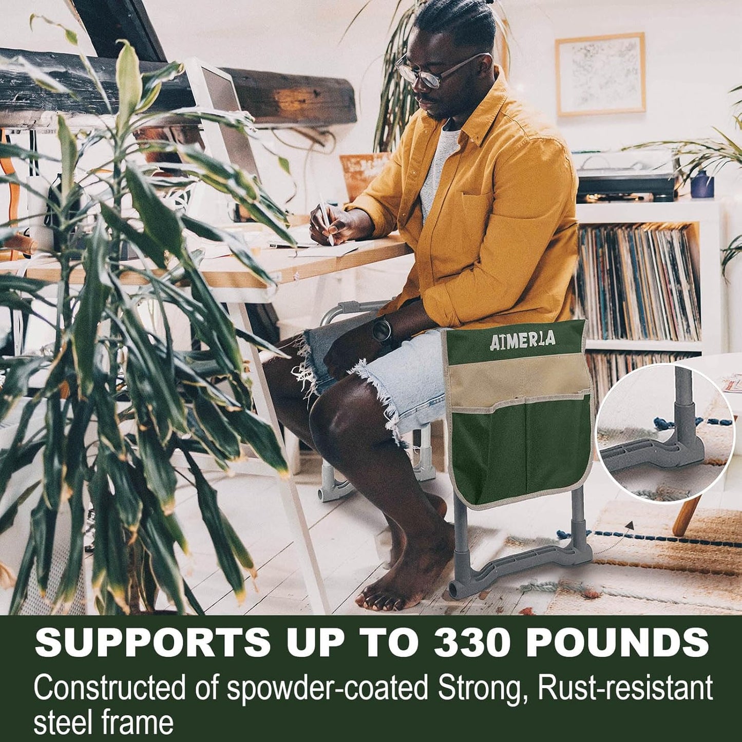 Foldable Garden Kneeler Seat Heavy Duty [Upgraded Widened Thick Kneeling Pad] Garden Stool with Large Garden Tool Bags with Pockets - Portable Garden Bench Gardening Gifts for Parents