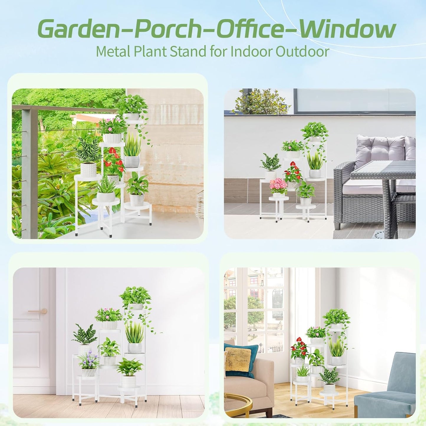 iDavosic.ly Plant Stand Indoor Outdoor, 7 Tier Corner Metal Flower Display Holder Shelf, Folding Tall Orchid Rack for Patio Balcony Porch Garden Living Room House, White