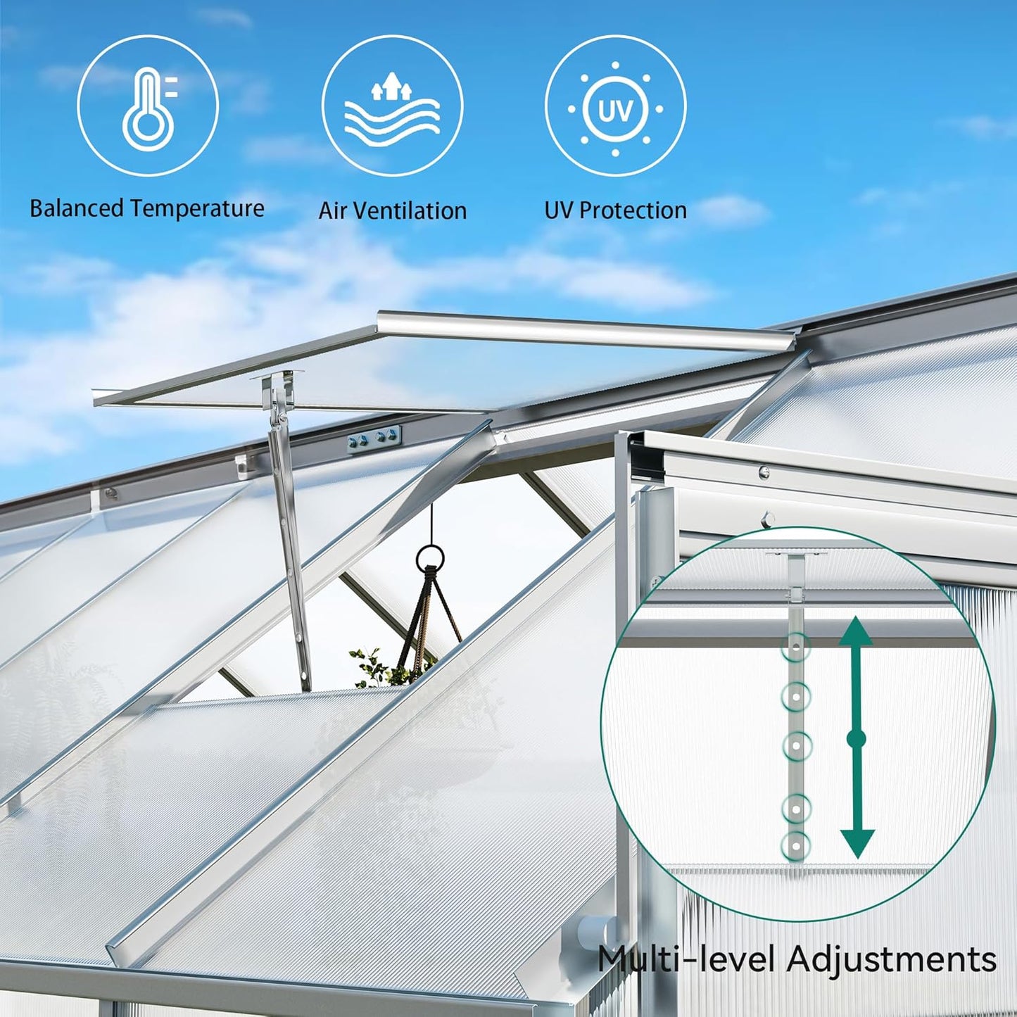 YITAHOME 8x12FT Polycarbonate Greenhouse Large Heavy Duty Green Houses Outdoor Aluminum Greenhouses with Sliding Doors Vent Window Premium Walk-in Greenhouse for Garden Backyard, Sliver