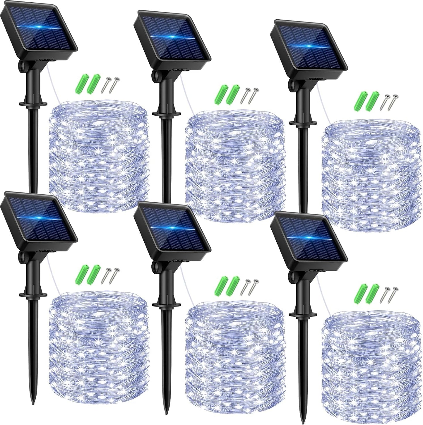 kolpop 6 Pack Solar Fairy Lights Outdoor, 32FT 80LED Solar Powered Twinkle Light Waterproof, 8 Mode Copper Wire Solar Tree Lighting for Outside Garden Yard Decorative (Cool White)