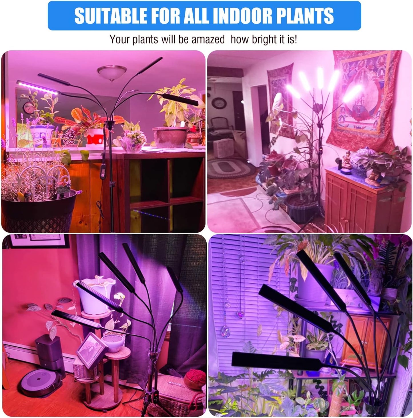 Grow Lights for Indoor Plants 5 Heads, Full Spectrum Plant Lights for Indoor Growing with Tripod Stand, Auto On/Off Timing 1-19H, LED Grow Lights for Indoor Plants. (5 Wide Heads)