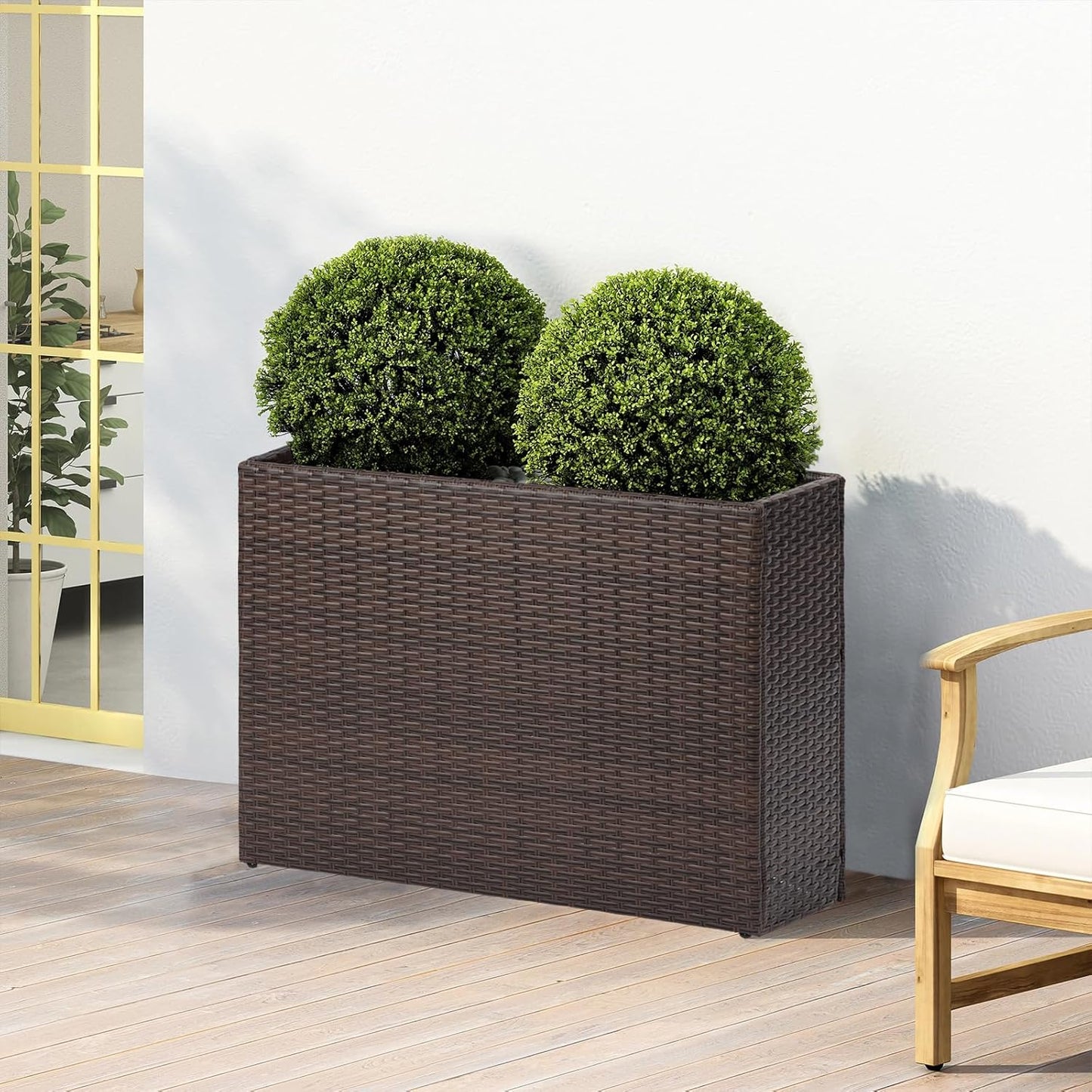 LEWIS&WAYNE Large Rectangular Block Planter Box Handmade Wicker Tall Planters for Outdoor Plants with Removable Liners Modern Planter for Indoor Outdoor Patio Deck - Brown, 32''x11''x24''