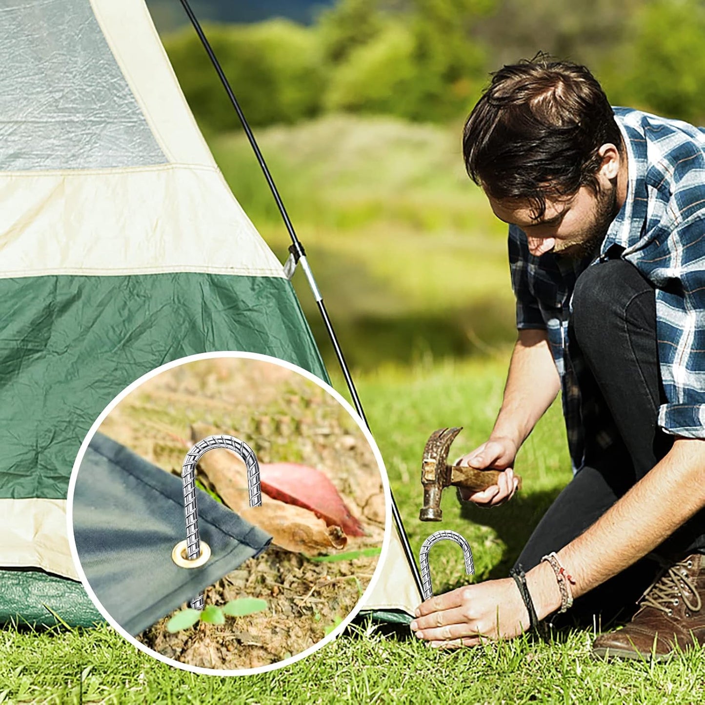 Ground Rebar Stakes 12 Inch Galvanized,J Hook Rebar Staples Heavy Duty 100 Pack Anti-Rust Yard Stakes for Plants Landscape Fabric Artificial Turf Fencing for Yard Shrubs