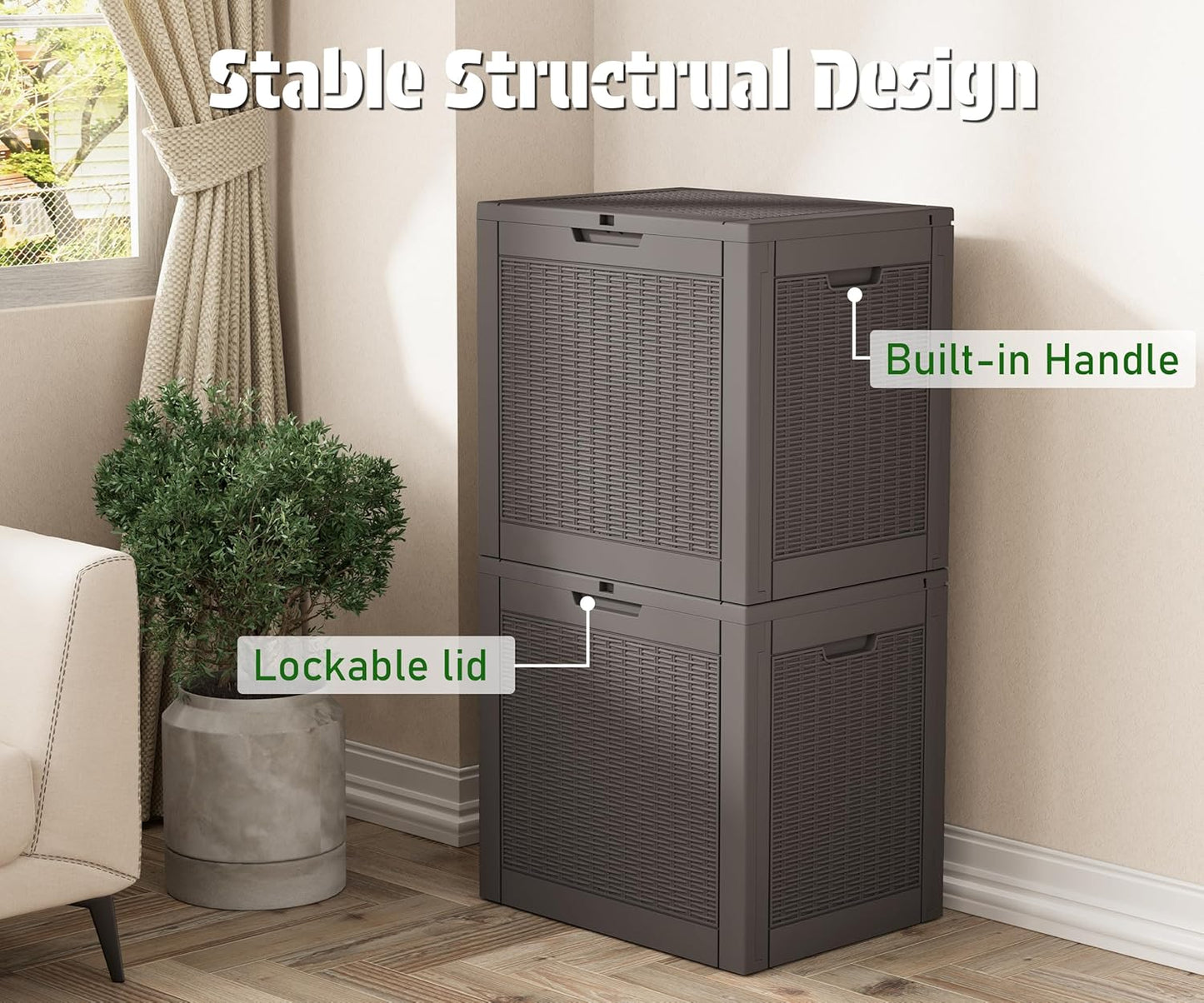 KAMABOKO 31 Gallon Outdoor Storage Box 2 Pack All-Weather Deck Box for Patio Furniture, Package Deliveries, Garden Tools, Pool Supplies & Cushions, Grey