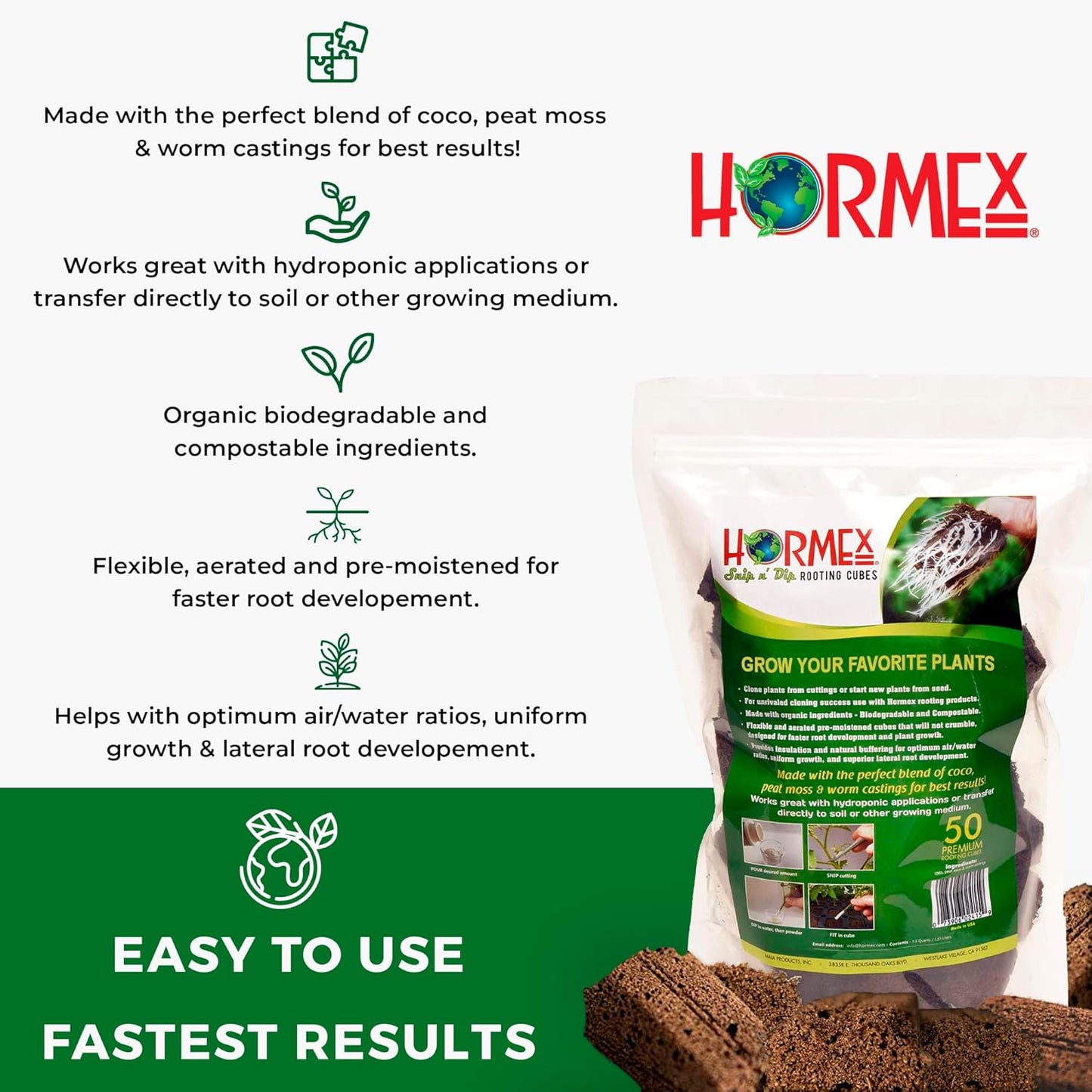 Hormex Rooting Powder #8, Grow Cubes, Shears Combo - Rooting Hormone for Semi-Hardwood Plants & Medicinal Cuttings | Root Starter Cubes for Cloning Plants | Precision Straight-Blade Shears (50 Plugs)