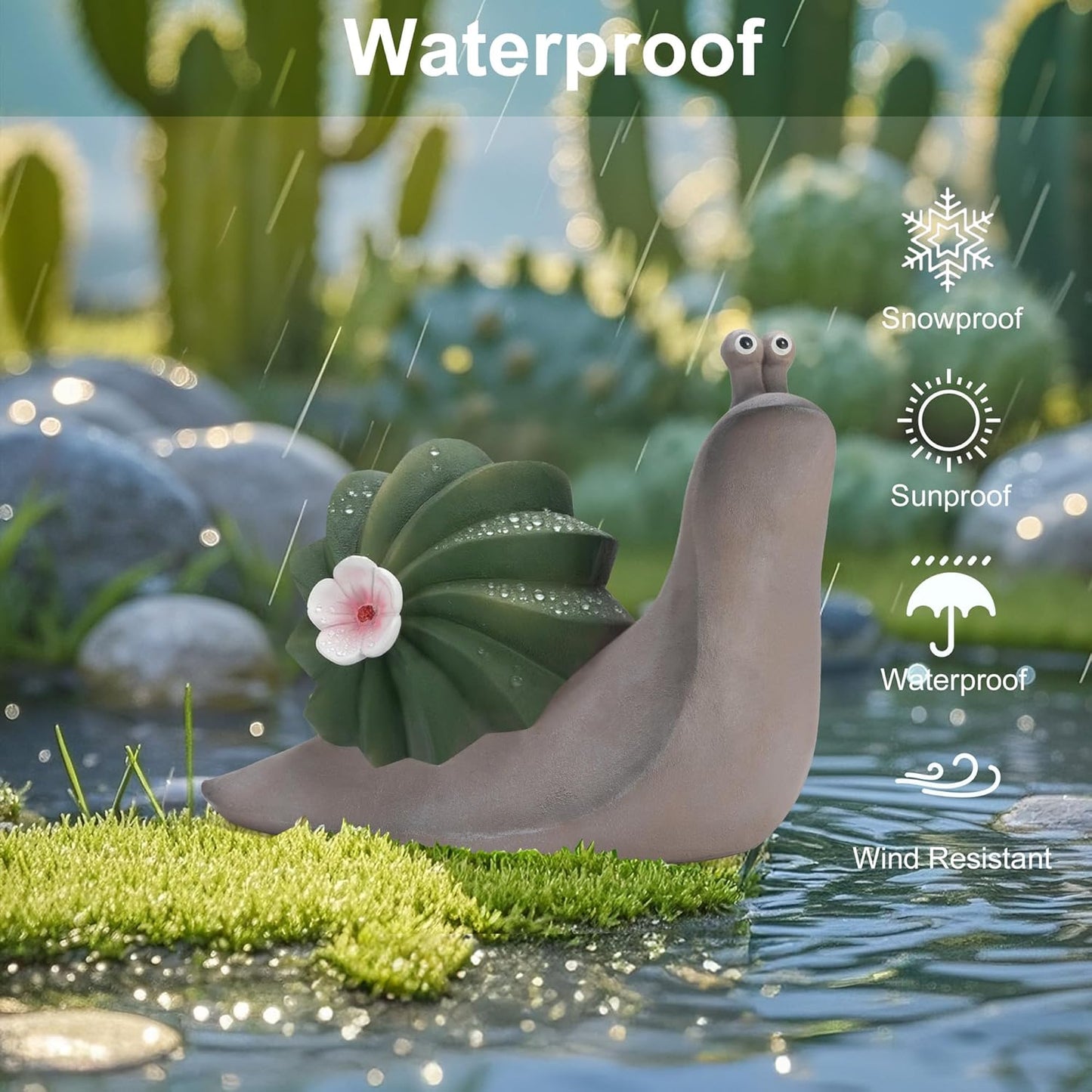 Solar Cactus Snail Statue Garden Decor Light - Outdoor Decorative LED Flower, Suitable for Patio, Lawnand Garden Decorations, Gifts for Mom