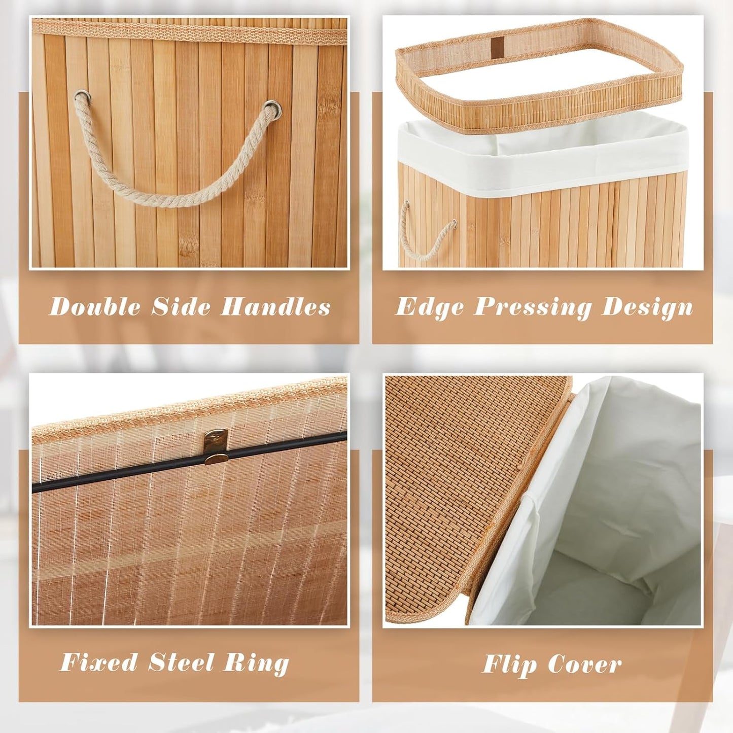 1 Pack Bamboo Slim Trash Can with Lid, 21 Gallon Large Foldable Slim Rectangular Garbage Can Bamboo Waste Basket for Bathroom Bedroom Office Home Salon Spa (23.6×15.8×11.8inches,Wooden Color)