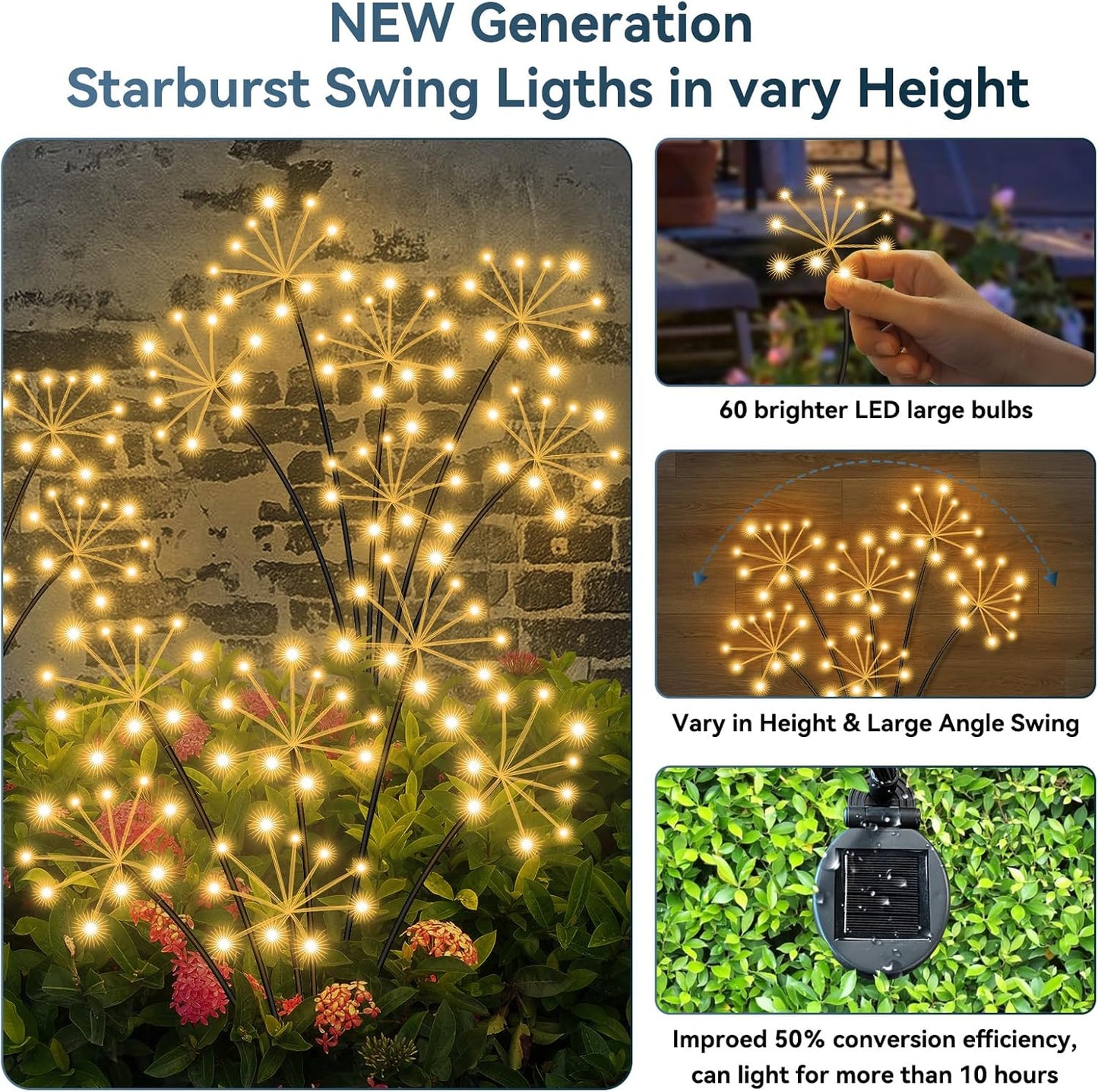 Solar Garden Lights 4 Pack Waterproof Swaying Starburst Light Solar Outdoor Lights for Yard Patio Walkway Pathway Party Wedding Decoration, Unique Gifts for Women, Warm White