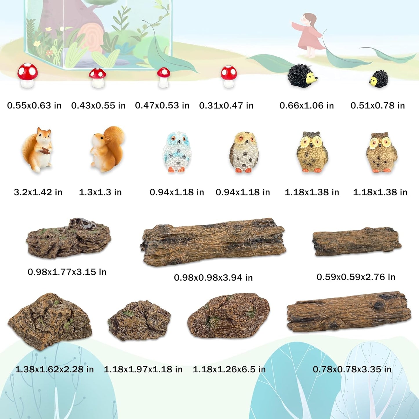 36 Pcs Fairy Garden Accessories, Mini Resin Animals Figures, Artificial Tree Stumps and Fake Stone Rocks, Moss Bonsai Micro Landscape Ornaments Kit, Miniature Garden Kit, Terrarium Ornaments DIY Craft