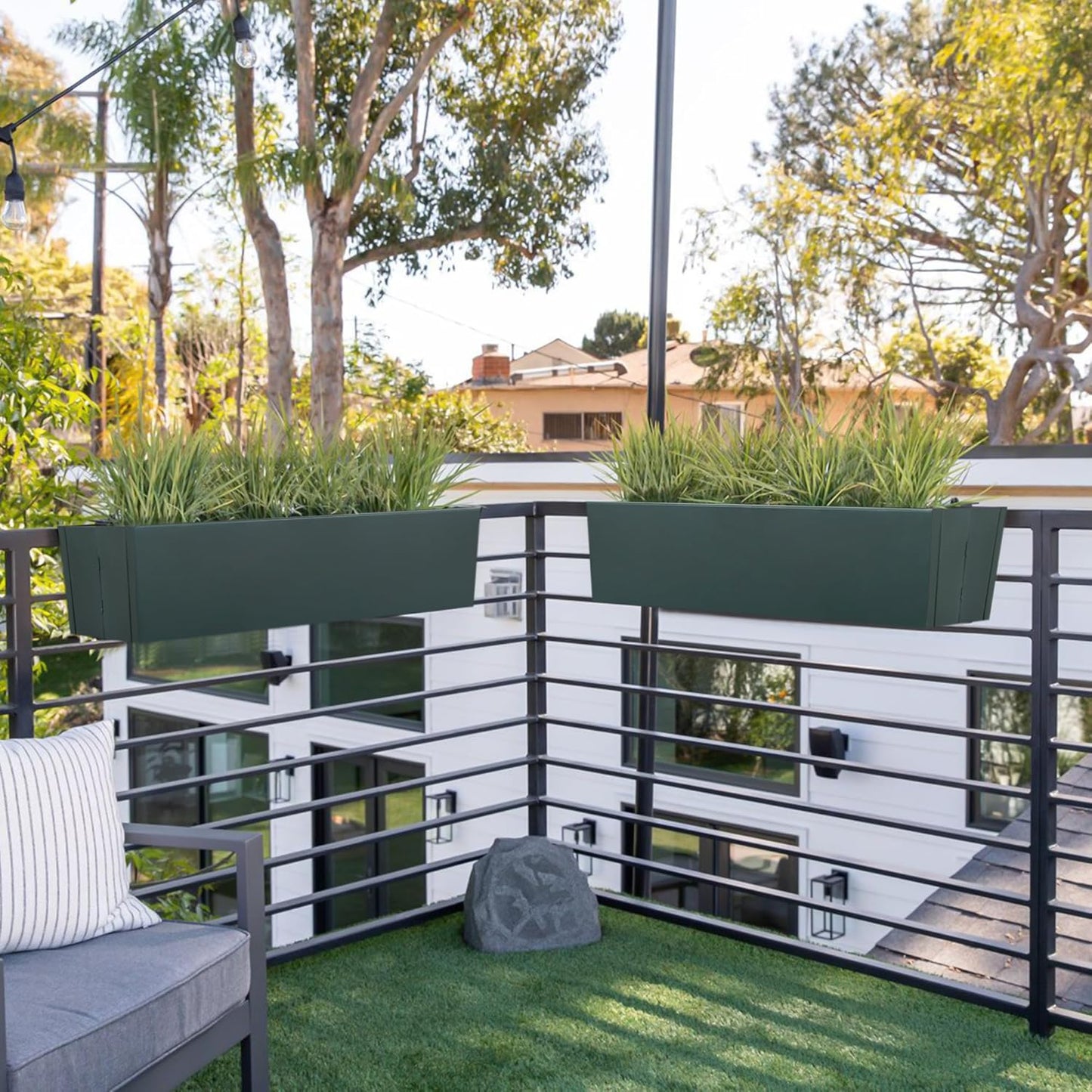 Metal Railing Planter Box, 30 Inch Balcony Planters with Adjustable Brackets, Large Hanging Planters for Outdoor Fence Deck