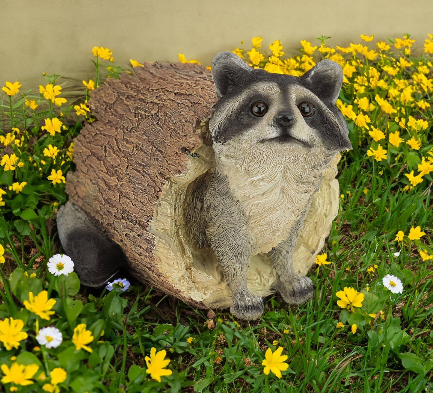 Raccoon Outdoor Animal Statue - Lifelike Raccoon Figurine, Woodland Theme Animal Decor, Home & Garden Decor Accent, Decorative Statue & Sculpture