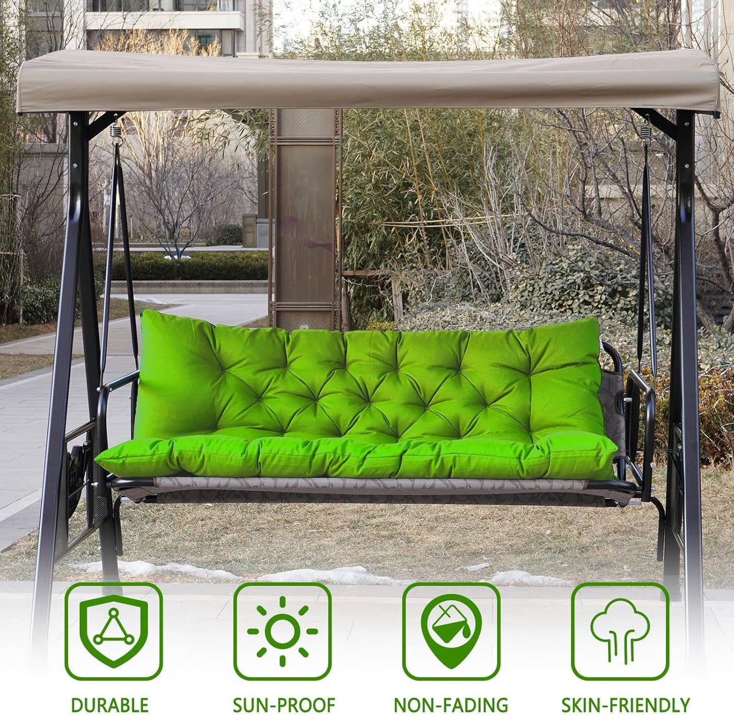Porch Swing Cushions,Outdoor Cushions 3 Seater Replacement with Backrest, Waterproof Thickened Bench Cushion with Ties for Porch, Patio,Outdoor, Backyard and Garden (Grass Green 60 * 40 in)