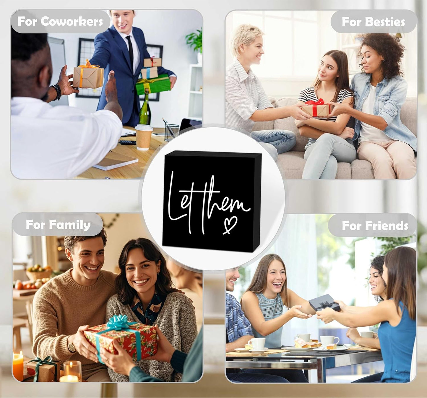 Let Them Wooden Sign, Black Office Decorations for Work, Let Them Mental Health Rustic Wood Box Signs 5x5 Inch, Desk Shelf Tabletop Decor for Home Cubicle Decor, Office Gifts for Coworkers Women, 21