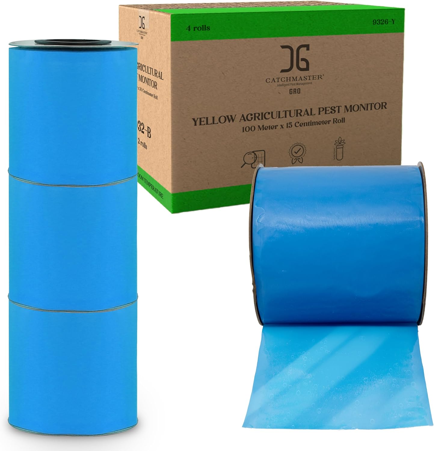 Catchmaster GRO XL AG Roll 4PK, Double Sided Adhesive Fly Tape Strips, Fungus Gnat Sticky Trap for Greenhouse, Garden, Nursery, Pest Control Gardening Supplies, Pet Safe Insect Trap, 328' x 6", Blue